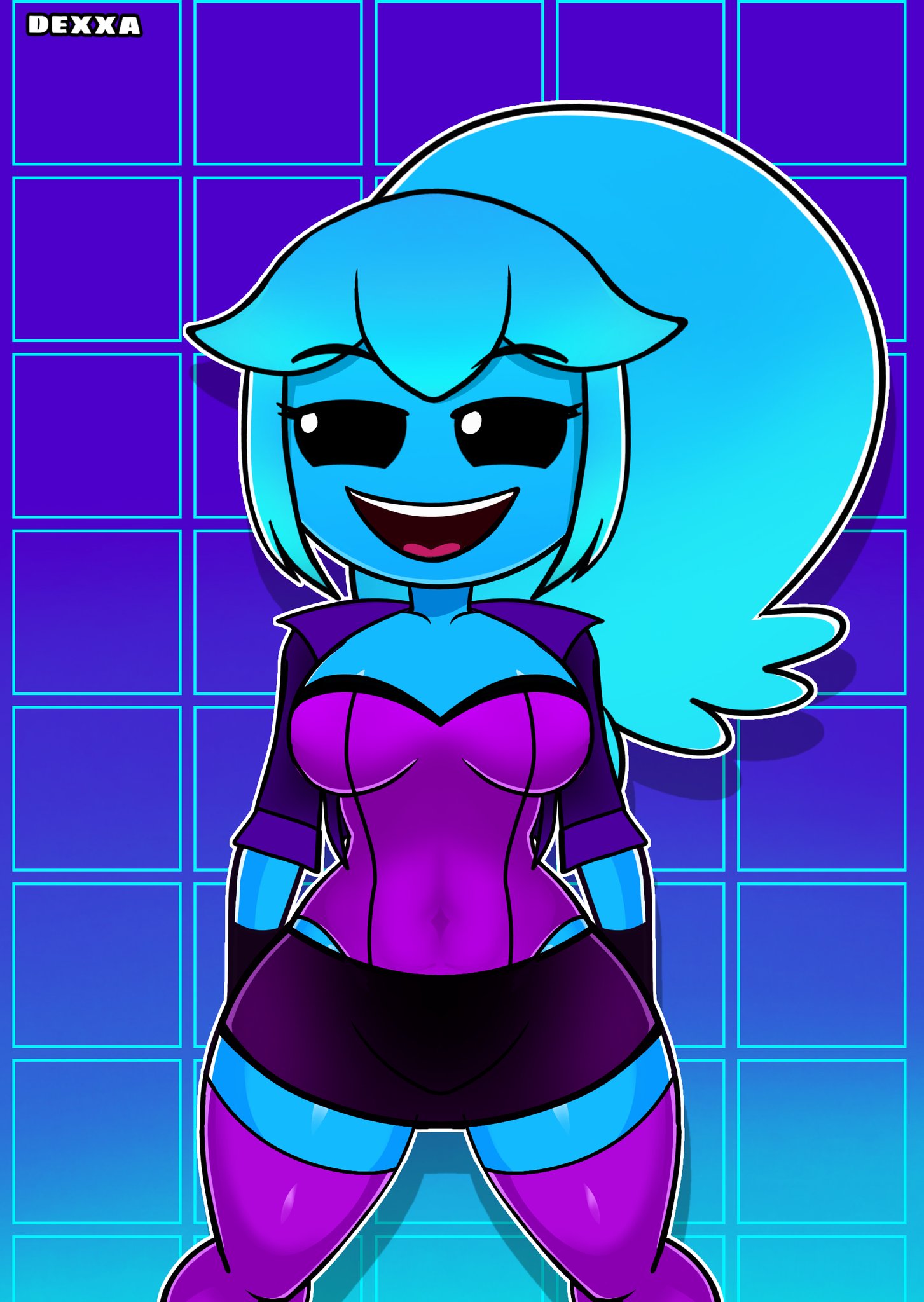 black_eyes blue_body blue_hair blue_skin dexxa easy_(geometry_dash) geometry_dash tagme