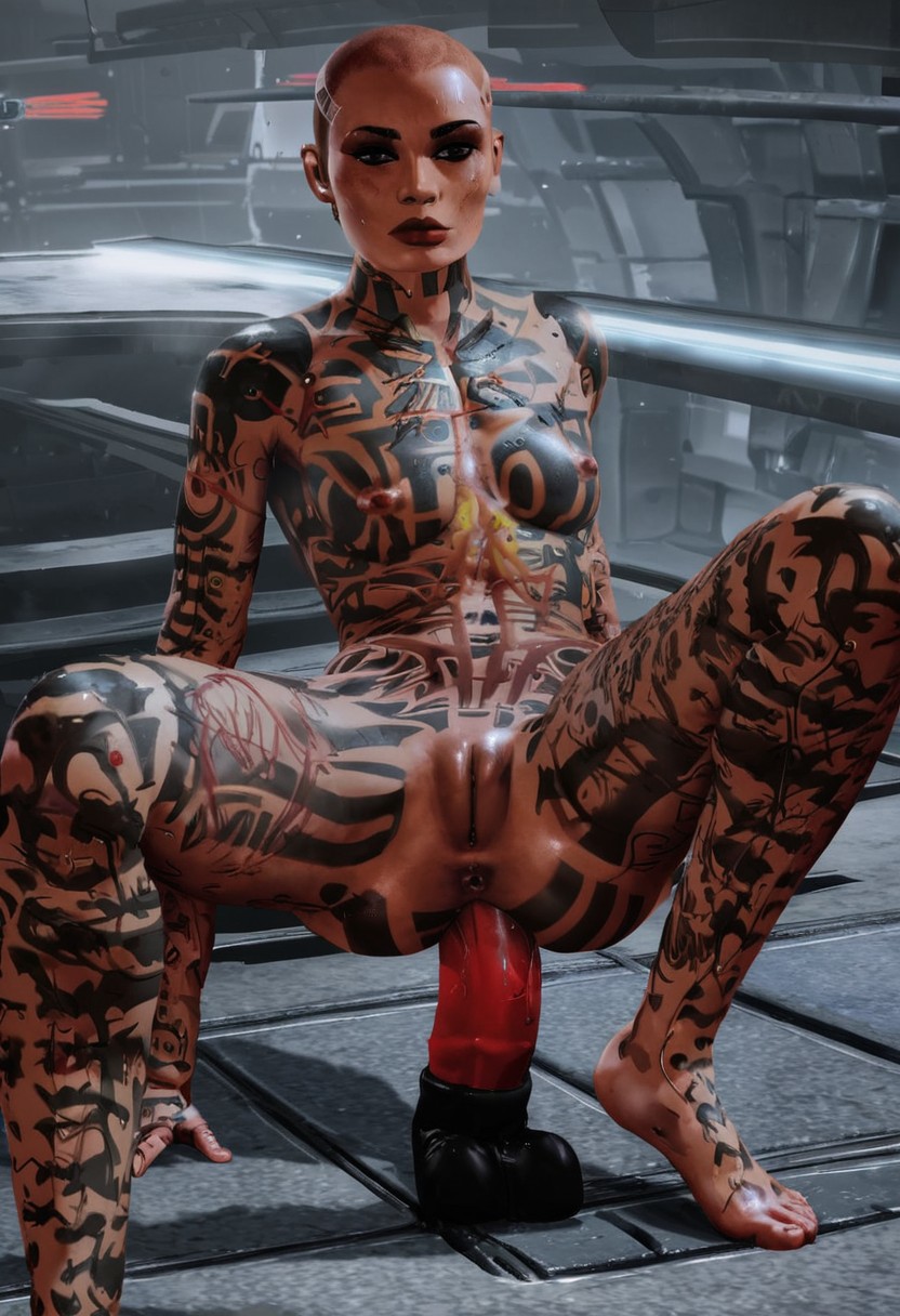 ai_generated anal anal_dildo ass jack_(mass_effect) mass_effect normandy nude_female subject_zero tattoos