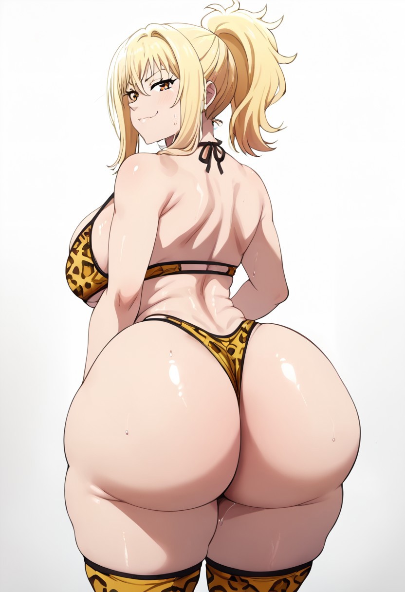 1girls ai_generated ass big_ass big_butt bikini bottom_heavy breasts bubble_butt female gyaru huge_ass huge_breasts large_breasts leopard_print leopard_print_bikini love_live! love_live!_nijigasaki_high_school_idol_club miyashita_ai thighhighs