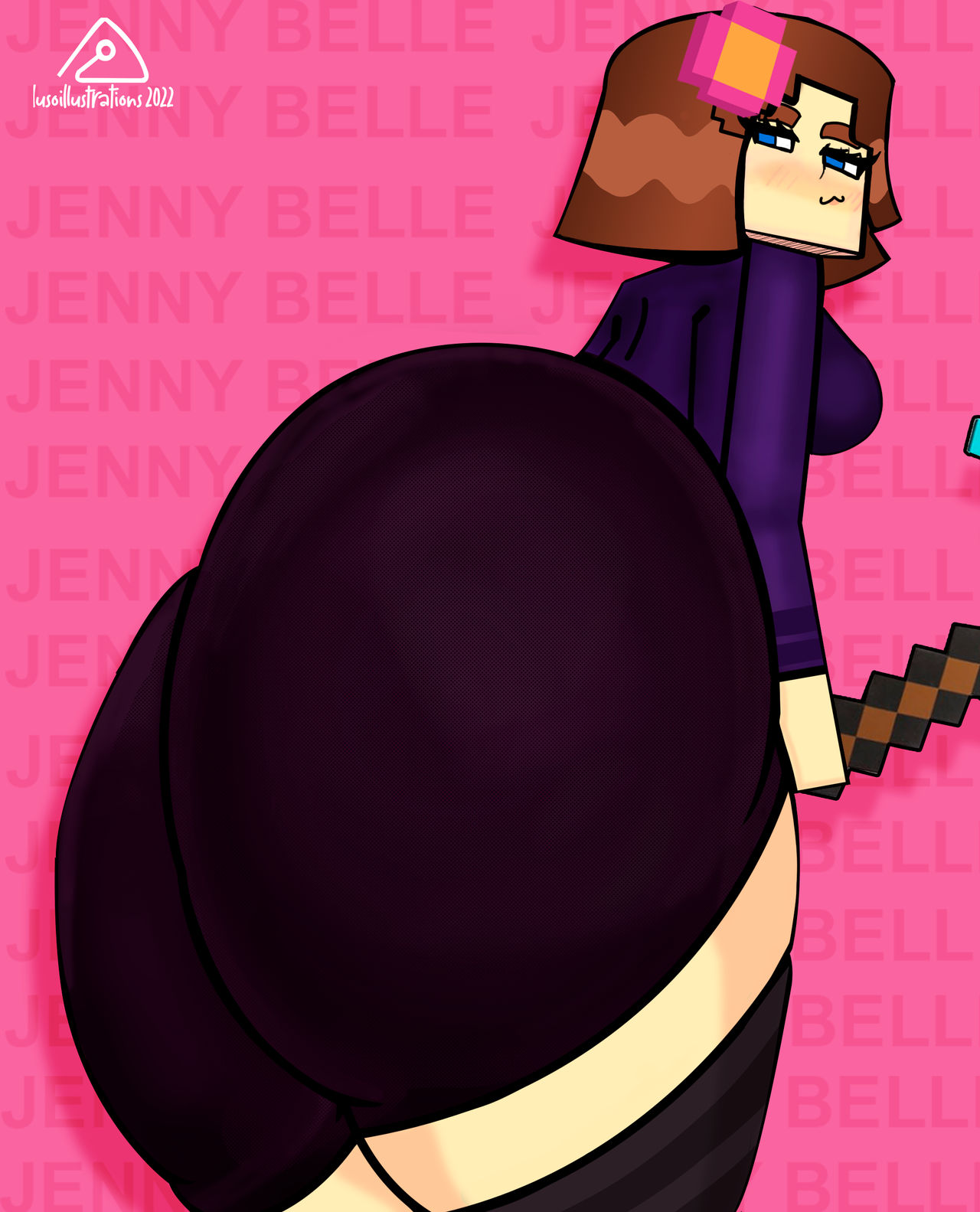 1girls, ass, ass visible through thighs, big ass, big butt, black shorts, butt bigger than head, dat butt, deviantart, fat ass, fat butt, female, female focus, female only, huge ass, huge butt, jenny belle (slipperyt), lusoillustrations, minecraft, shorts, solo, solo female, thick ass, wide hips