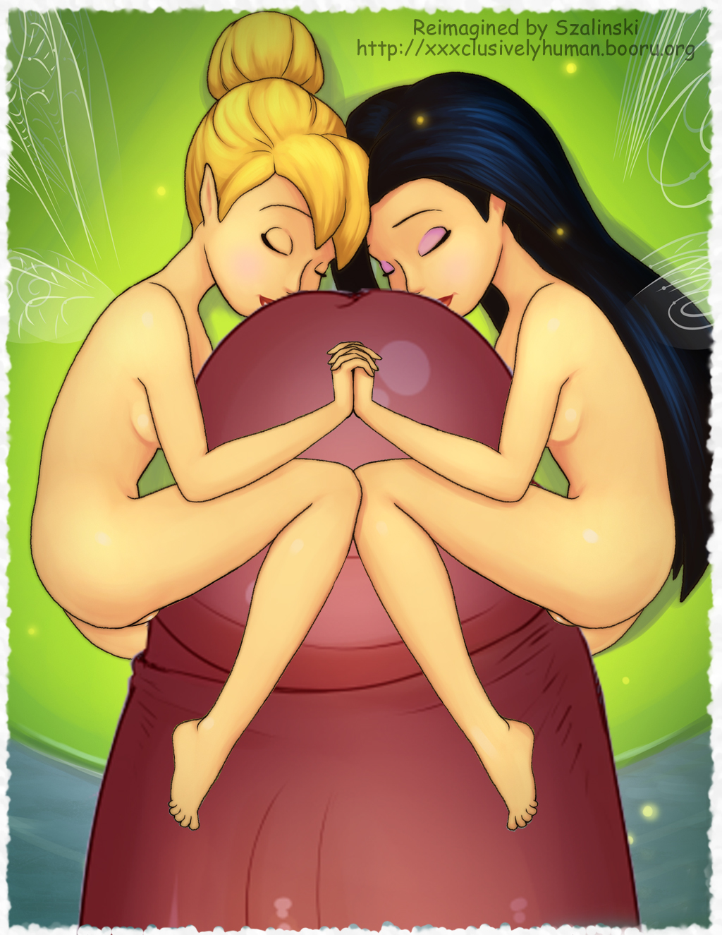 2girls ass black_hair blonde_hair blush breasts closed_eyes cute disney disney_fairies duo fairy female female_focus giant_male hair hair_bun hand_holding huge_cock joe_randel long_hair love macro_male micro micro_female micro_on_macro micro_on_penis minigirl minigirl_on_penis partial_male penis penis_hug pointy_ears pussy silvermist size_difference tinker_bell water watermark wings