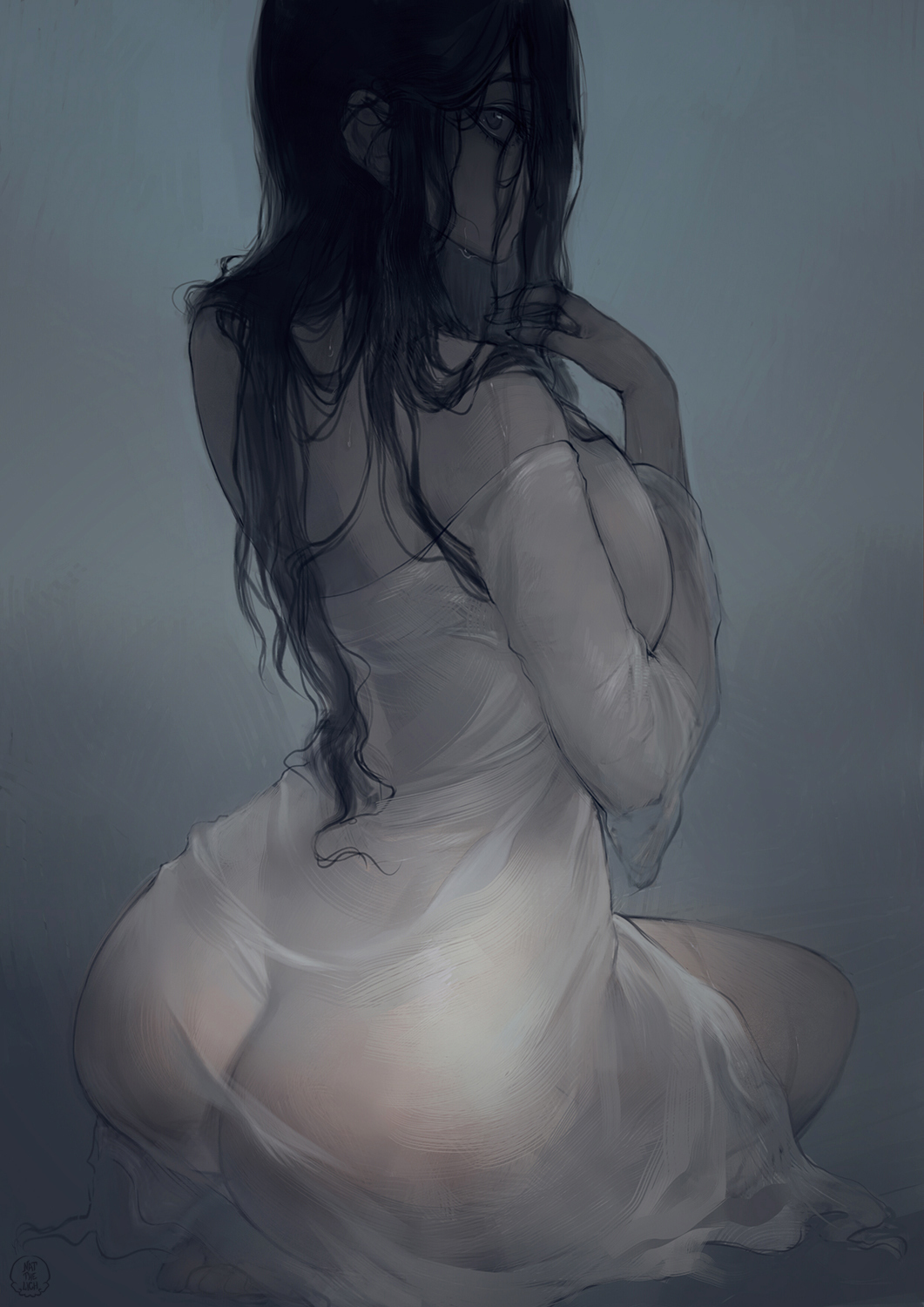 1girls ghost_girl large_breasts looking_back natthelich very_long_hair voluptuous yamamura_sadako