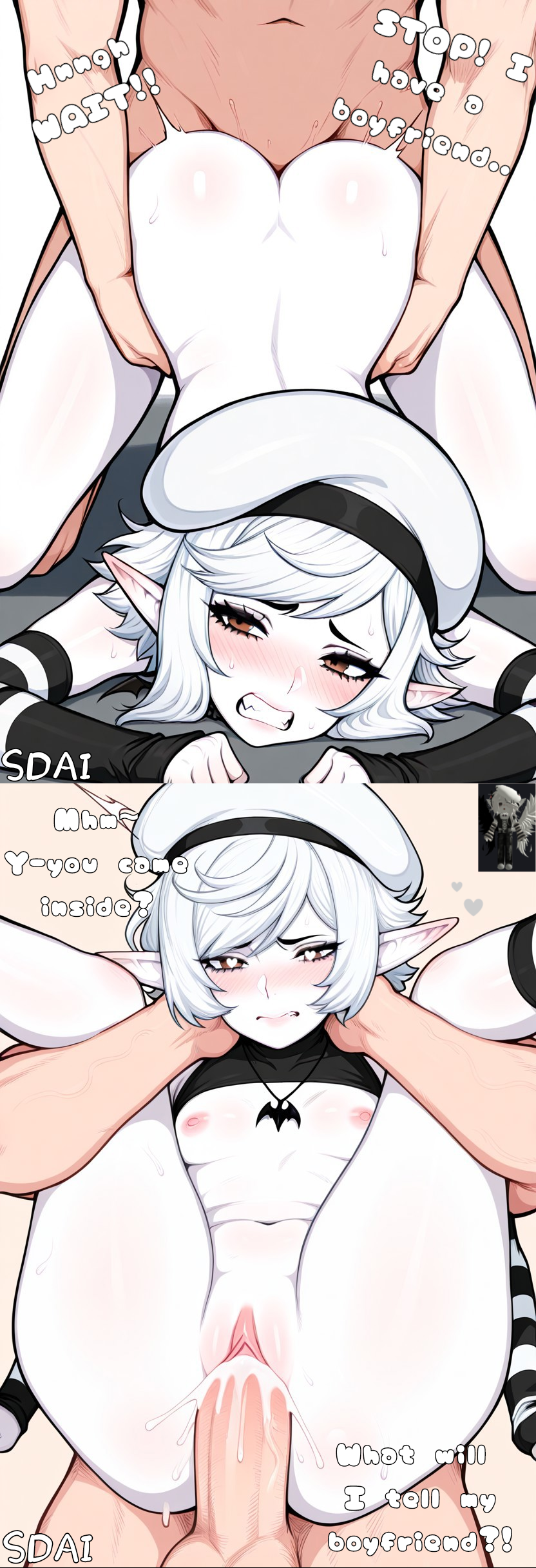 1girls 2_panel_comic ai_generated arm_warmers armwarmer backshots beret blush blushing carrying carrying_partner carrying_position cheating cheating_(relationship) cheating_female cheating_girlfriend comic creampied cucked_by_bully cucked_by_friend cuckold cum cum_in_pussy cum_inside doggy_style doggy_style_position elf elf_ears elf_female exposed_breasts exposed_pussy female hand_on_head heart heart-shaped_pupils heart_eyes heart_symbol highres impregnated kiro_(miss_plebbycookies) letting_it_happen medium_ass medium_breasts mind_break mindbreak mixed_emotions necklace netorare ntr original_character petite petite_body petite_female pinned pinned_to_floor rape raped raped_girl resisting resisting_pleasure resisting_rape reverse_suspended_congress roblox roblox_avatar robloxian rough_sex secretly_loves_it socially_done_(artist) sweat sweatdrop sweating tagme teeth teeth_clenched unsure white_hair white_skin