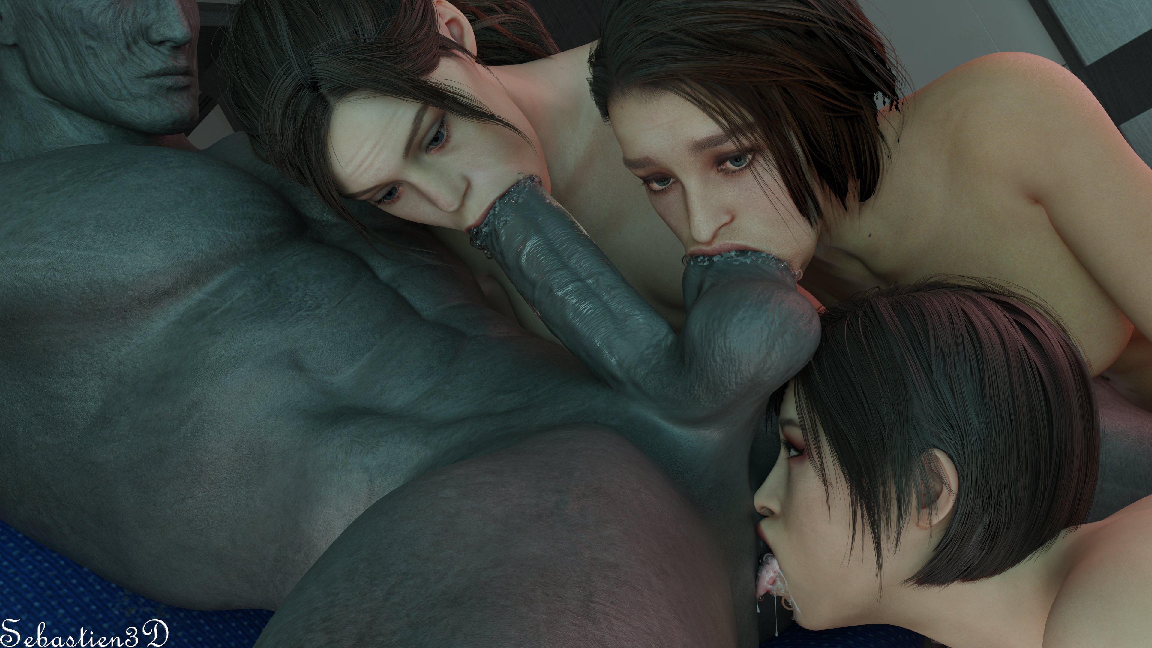 1boy, 3d, 3girls, ada wong, anilingus, anus lick, balls, balls lick, balls sucking, blowjob, blue plate special, capcom, claire redfield, cock worship, collaborative fellatio, fellatio, female, jill valentine, licking anus, licking balls, male, male anilingus, monster, monster cock, monster on female, mr x, multiple girls, oral, penis, resident evil, resident evil 2, resident evil 3, rimjob, rimming, rimming male, royal treatment, sebastien 3d, sucking anus, sucking balls, sucking testicles, teamwork, testicles