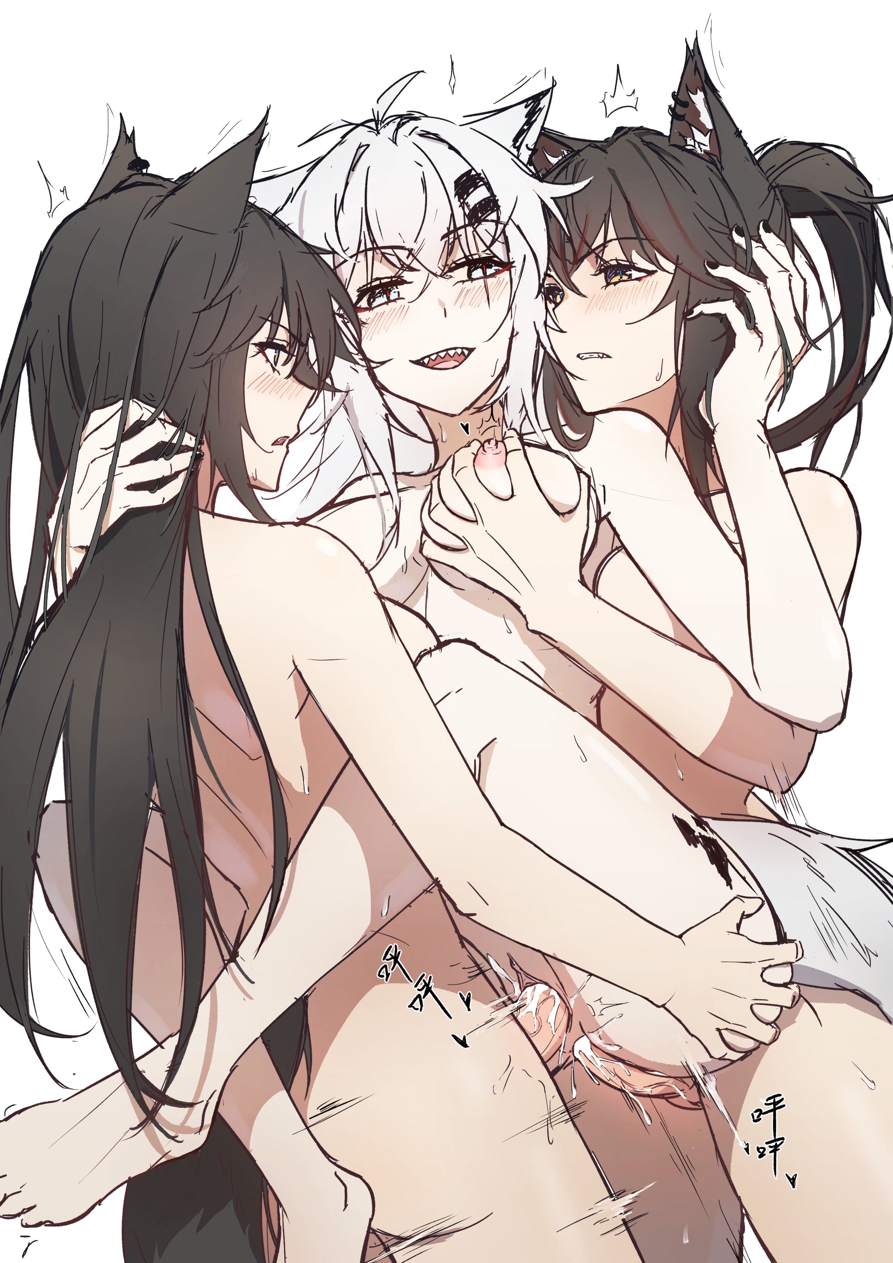 1girls, 2futas, anal, arknights, dconan owo, double penetration, dual persona, female, futa on female, futanari, intersex, lappland (arknights), nude, pussy, sex, texas (arknights), texas the omertosa (arknights), vaginal penetration