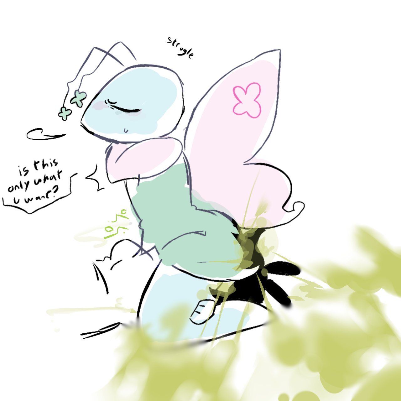 1boy, 1girls, butterfly, dandy's world, dazziezy, fart, farting, farting in face, female, fetish, flyte (dandy's world), irougaki, male, male fart, original character, sitting on person, tagme, wings