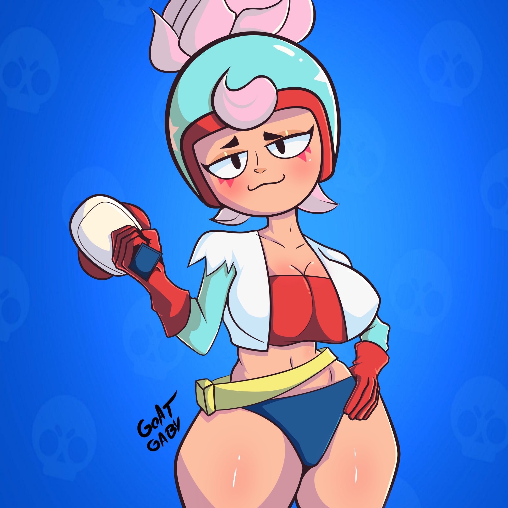 brawl stars, female, janet (brawl stars), pink hair, sexy, short shirt, shorts, supercell, tagme, tagme (artist)
