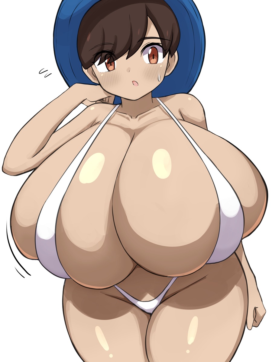 1girls, alternate breast size, amber eyes, big breasts, blush, breasts, breasts bigger than head, brown eyes, brown hair, clothing, female, female only, florian (pokemon), game freak, huge breasts, jaga334, long hair, looking at viewer, nintendo, pokemon, pokemon sv, rule 63, simple background