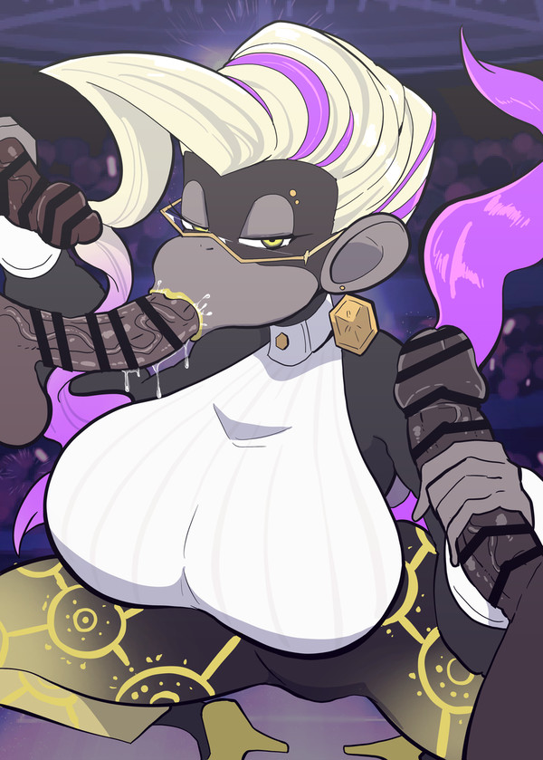 1girls, 3boys, anthro, big breasts, breasts, donkey kong (series), donkey kong bananza, fellatio, fellatio while handjob, female, fully clothed, furry, gold earrings, haplorhine, kurepuru, male, mammal, mmmf foursome, monkey, poppy kong, primate, yellow lipstick, yoga pants