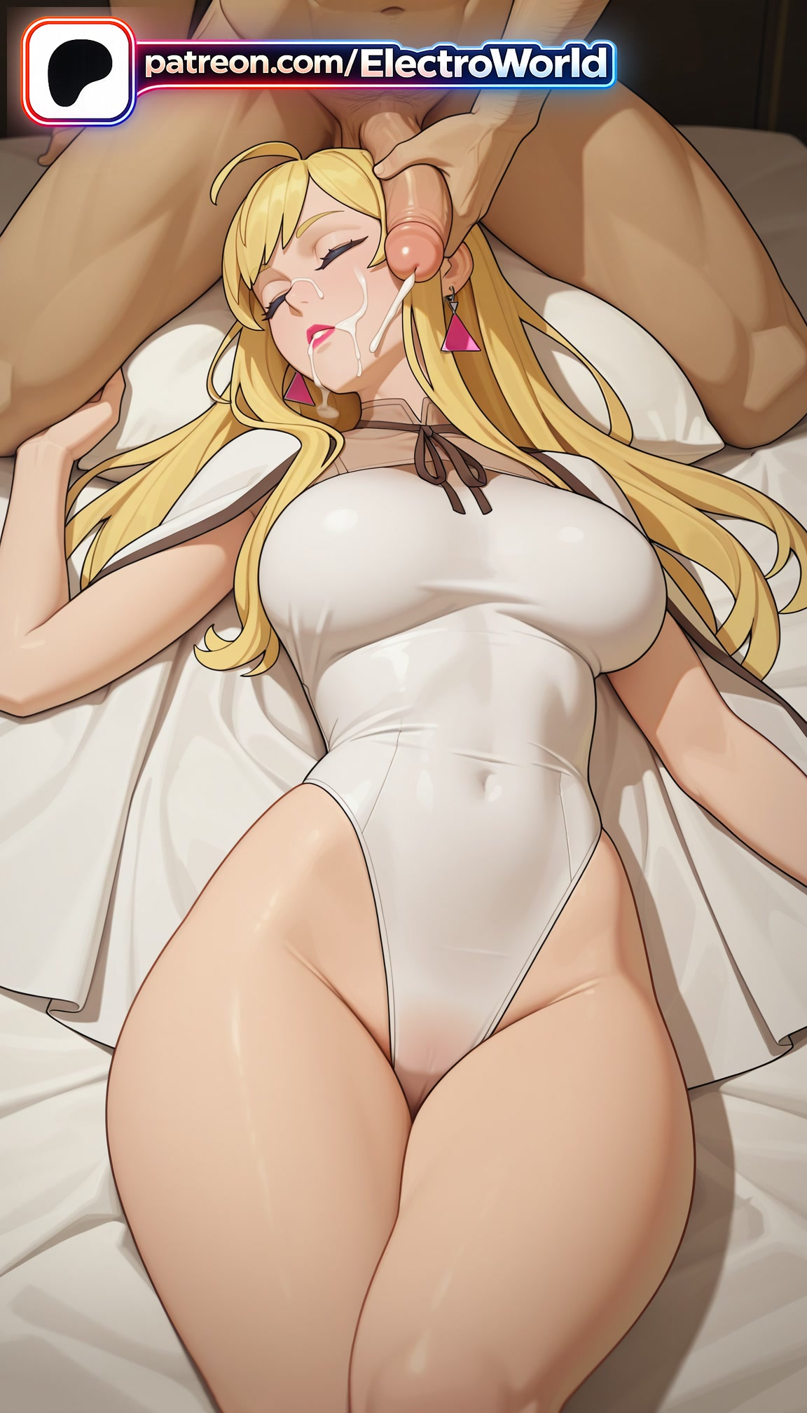 1boy, 1girl, 1girls, 2026, ai generated, artist name, blonde hair, boobs, breasts, bust, chest, cock, covered navel, cum, cum in mouth, cum on body, cum on breasts, dark skin, dark-skinned male, dick, electroworld, erection, facial, gigi andalusia, gundam, hetero, hi res, high quality, high resolution, highres, interracial, laying down, long hair, lying, lying on back, on back, patreon, patreon username, penis, sleep molestation, solo focus, stable diffusion, thighs, tits, uncensored, watermark