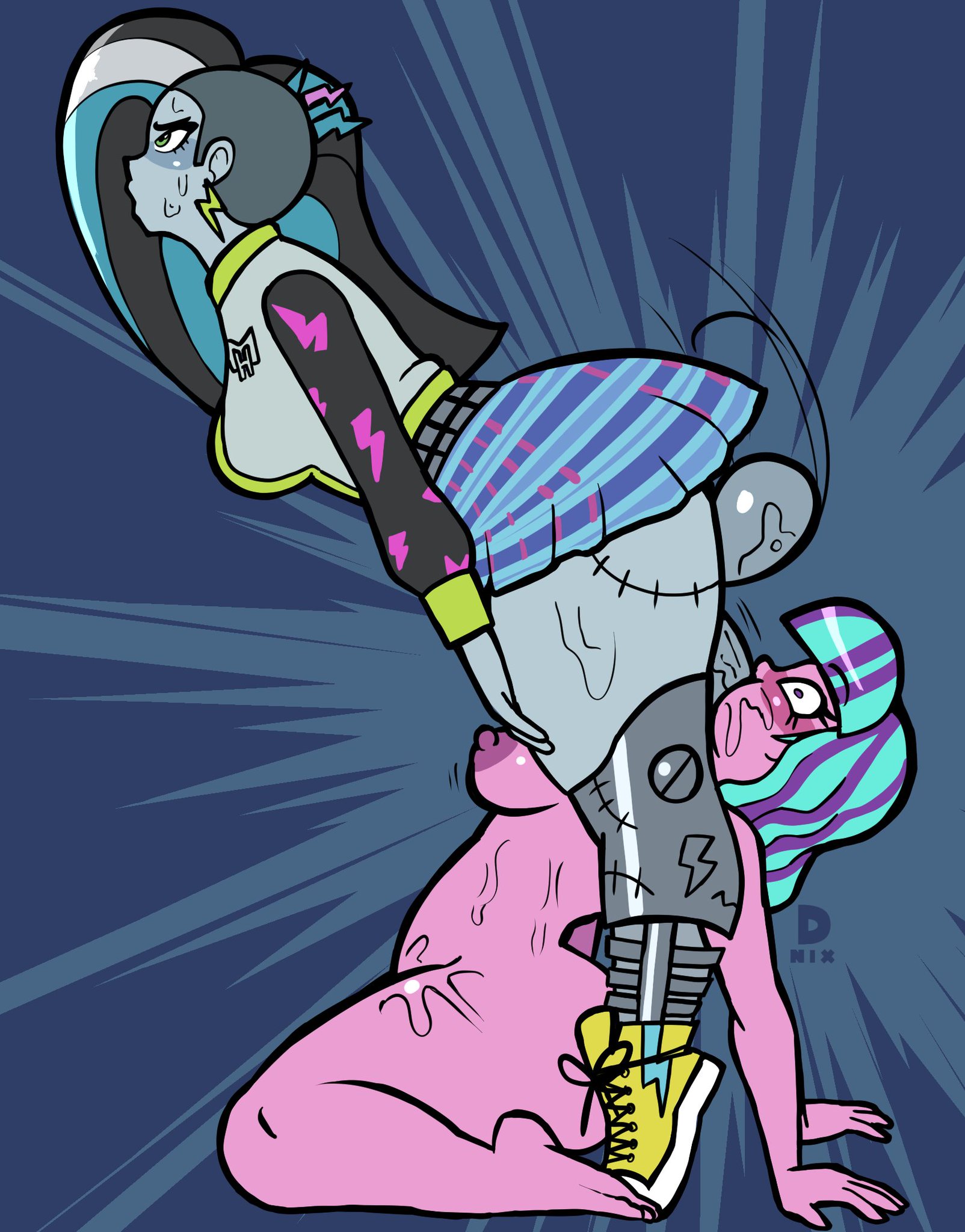 1futa1girl, 1futanari, 1girls, 1nonbinary, balls, balls slapping face, ballsack, blowjob, blue skin, clothed sex, completely nude, completely nude female, d-nix, forceful, frankie stein, frankie stein g3, fucked hard, fucked senseless, fucked silly, futa on female, futanari, huge ass, hyper penis, massive balls, massive penis, monster girl, monster high, monster high g3, multicolored hair, nonbinary, nonbinary (lore), perky breasts, pleasure face, purple skin, rough oral, rough sex, shaved side, skirt, stomach bulge, surprised expression, sweating, sweaty, sweaty balls, thick ass, thick thighs, throat fuck, throat penetration, throat pounding, twyla, twyla boogeyman g3, violent sex, voluptuous, voluptuous female