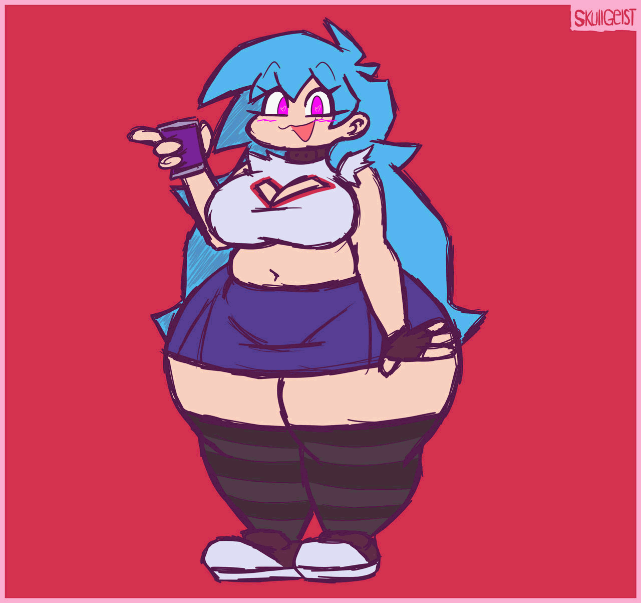 animated, ass, belly, big ass, bloated, bloated belly, blue hair, breasts, edit, edited, edited art, expansion, fat, fetish, inflation, inflation fetish, pink eyes, skullgeist, skyblue, skyblue (friday night funkin), skyverse, soda, soda can