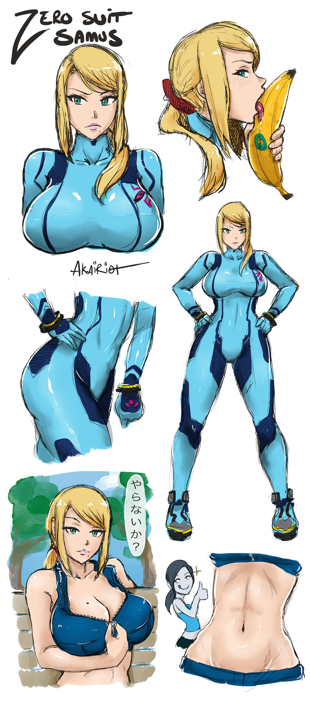 2girls abs akairiot aqua_eyes banana beauty_mark bimbo bodysuit bra bracelet breasts casual_outfit_(metroid) cleavage crossover female female_only fully_clothed hand_on_hip hands_on_hips highres large_breasts licking licking_banana long_hair looking_at_viewer metroid midriff mole montage navel nintendo oral oral_insinuation oral_invitation outdoors petite ponytail pose rocket_heels saliva samus_aran simple_background smile solo_focus spandex standing super_smash_bros. tank_top thumbs_up tied_hair tongue tongue_out unzipped unzipping wii_fit wii_fit_trainer wii_fit_trainer_(female) zero_suit zero_suit_samus zipper