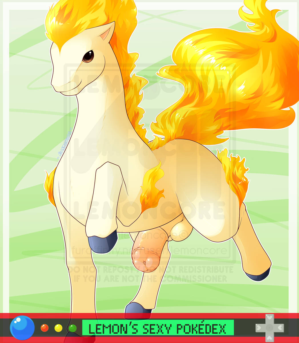 1boy all_fours annoying_watermark balls barefoot english_text feral fire hooves horsecock lemoncore looking_at_viewer male male_only male_ponyta nintendo nude penis pokémon_(species) pokemon pony ponyta raised_leg smile solo standing text video_games