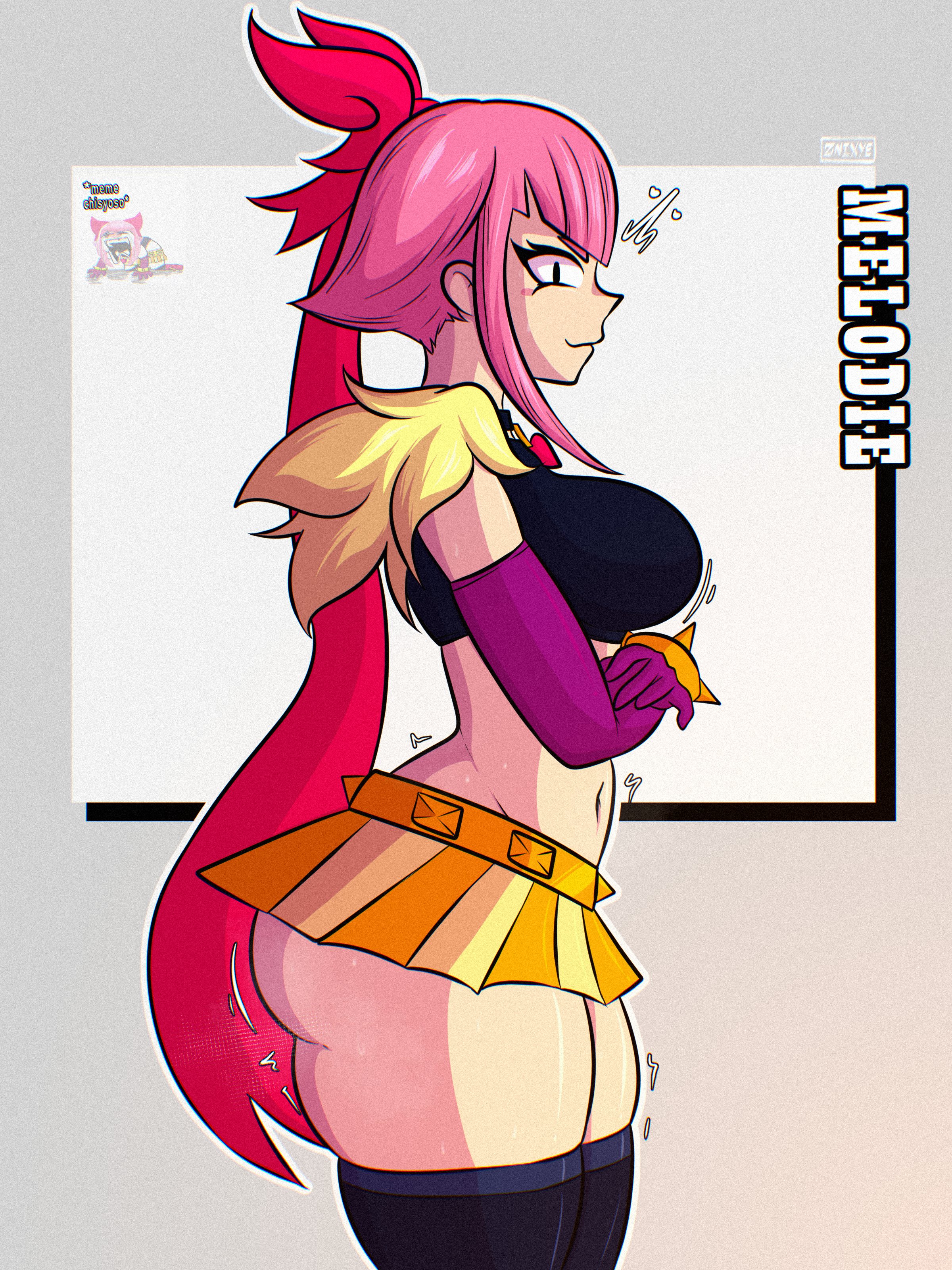 ass, big breasts, brawl stars, breasts, female, huge ass, melodie (brawl stars), side profile, side view, tagme, znixye