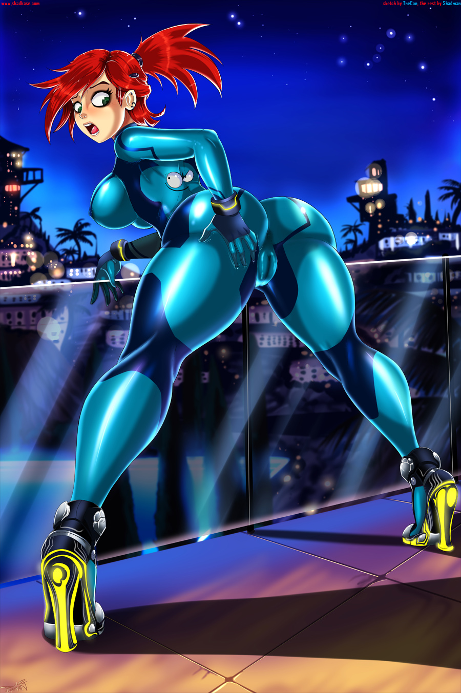 1girls arched_back ass bent_over big_ass bloo blush bodysuit breasts busty cameltoe cartoon_network cleavage clothes cosplay crossover dat_ass eyeliner female footwear foster's_home_for_imaginary_friends frankie_foster hair heels high_heels human large_breasts leaning_forward living_clothes looking_back looking_down male metroid night nintendo nipples open_mouth outdoors presenting_hindquarters pussy red_hair rocket_heels samus_aran_(cosplay) shadman shiny_suit shoes sideboob skin_tight smile spread_legs standing straight teeth thecon voluptuous zero_suit