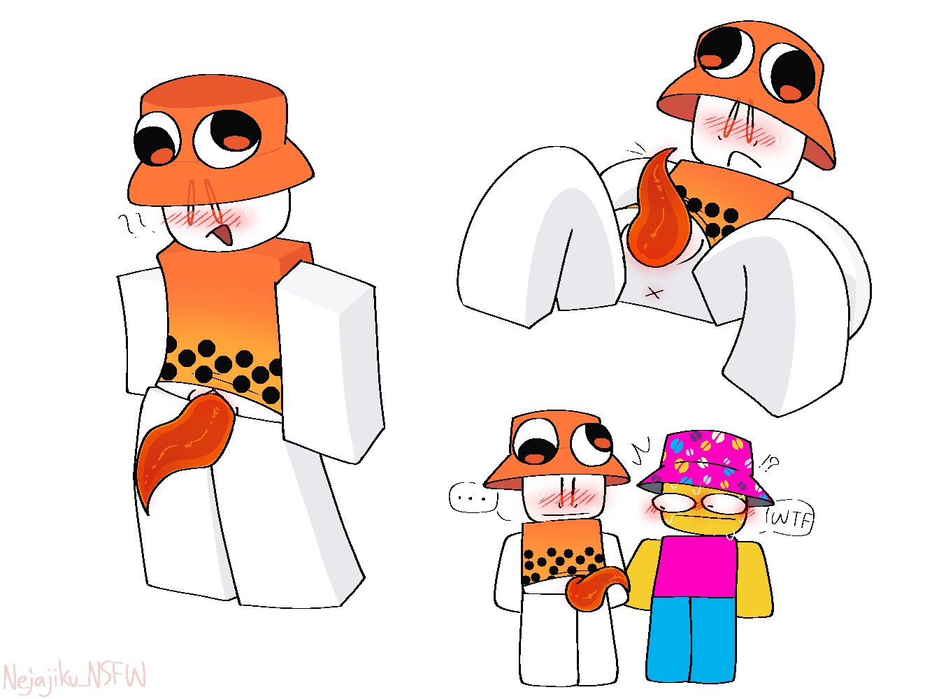 !?, ??, accurate robloxian, anus, artist name, blocky body, blush, bottomless, clothed male nude male, male, nejajiku nsfw, penis, roblox, roblox avatar, robloxian, speech bubble, sweat, tagme, tentacle dick, tentacle penis, white skin