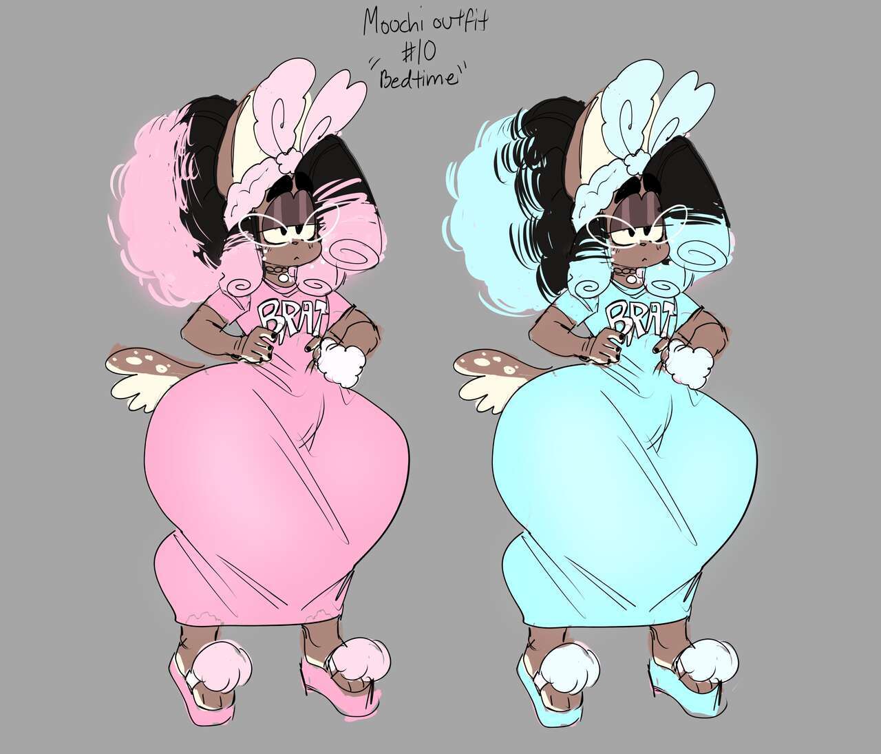 1boy 3_toes anthro bubble_butt canine collar crossdressing dedoggyskullz domestic_dog dress eyebrows eyeshadow fat_ass femboy glasses grey_background headgear headwear heart hellhoundzzzzz male moochi_(deaddoggyskullz) nightgown open_toe_heels pajamas pink_and_blue thick_thighs toeless_footwear toes twerking voluptuous_femboy wide_hips wide_thighs wkkeezy(artist)