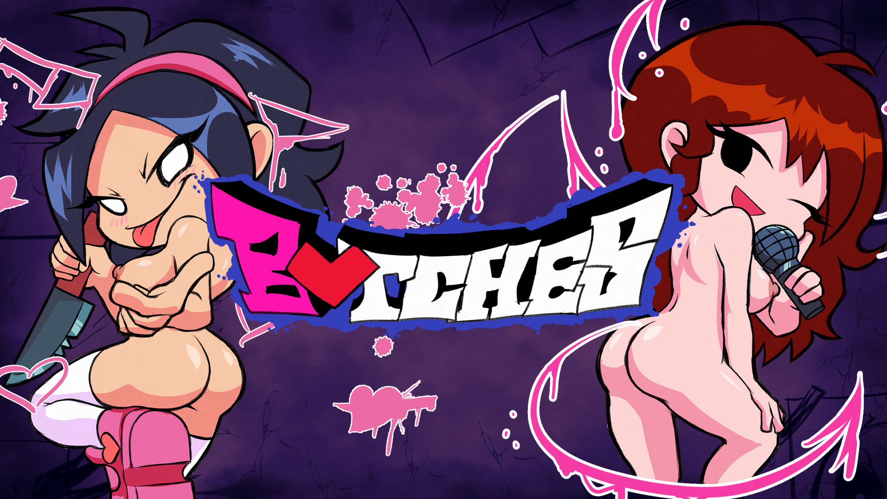 2girls, 4 fingers, 5 fingers, accurate art style, accurate body type, accurate model, accurate proportions, ahoge, asian, asian female, ass, ass focus, auburn hair, back, back view, backboob, bare ass, bitch, bitches, black eyes, black hair, blush, blush lines, blushing, blushing at viewer, blushing female, brown nipples, butt, butt focus, completely nude, completely nude female, dark blue hair, demon girl, demon horns, demon tail, demon wings, female, female focus, female only, friday night funkin, girl, girlfriend (friday night funkin), graffiti, hand on thigh, happy, happy female, headband, heart, heart symbol, knife, large hair, light skin, light-skinned female, medium breasts, medium thighs, microphone, multiple girls, naked, naked female, naughty, naughty face, naughty smile, nene (newgrounds), nipples, no pussy, no visible anus, nude, nude female, open mouth, pink headband, pink headwear, pink nipples, pose, posing, posing for picture, posing for the viewer, posing naked, posing nude, shiny, shiny hair, shiny skin, shoes, skarlet jewel, standing, standing on one leg, thighhighs, tongue, tongue out, white eyes, white thighhighs