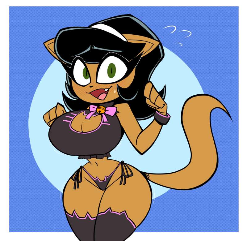 big breasts, cat bra, cat lingerie, clothed, embarrassed, huge breasts, kitty katswell, nelljoestar, t.u.f.f. puppy, tagme