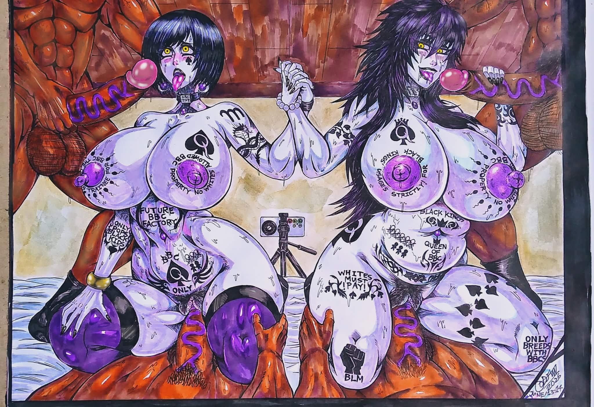 2girls, angelmaker, aurora angelmaker, big breasts, big testicles, bimbo, black hair, brown skin, bukkake, busty, cowgirl position, curvy, dark-skinned male, enhanced breasts, enhanced penis, group sex, hairy pussy, holding hands while penetrated, jennifer angelmaker, jewelry, large breasts, large cock, large penis, large tits, long hair, maxcet tigers, motel, mother and daughter, netorare, ntr, onyankopon, orgy, parallel sex, potion, purple lingerie, purple makeup, purple nipples, purple skin, purple veins, queen of spades, raped female, recording, sexy lingerie, short hair, sweat, tattoo, tattooed chest, tattoos, voluptuous, whore eyes, witch, yellow eyes