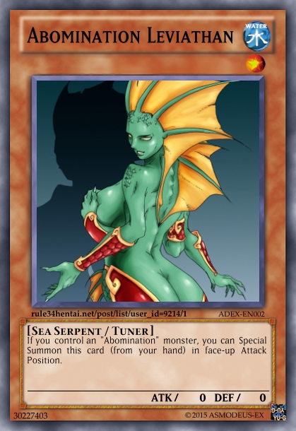 asmodeus-ex ass big_ass breasts card female fish fondling green_skin lamia large_breasts monster_girl scales serpent solo yu-gi-oh! yu-gi-oh!_card