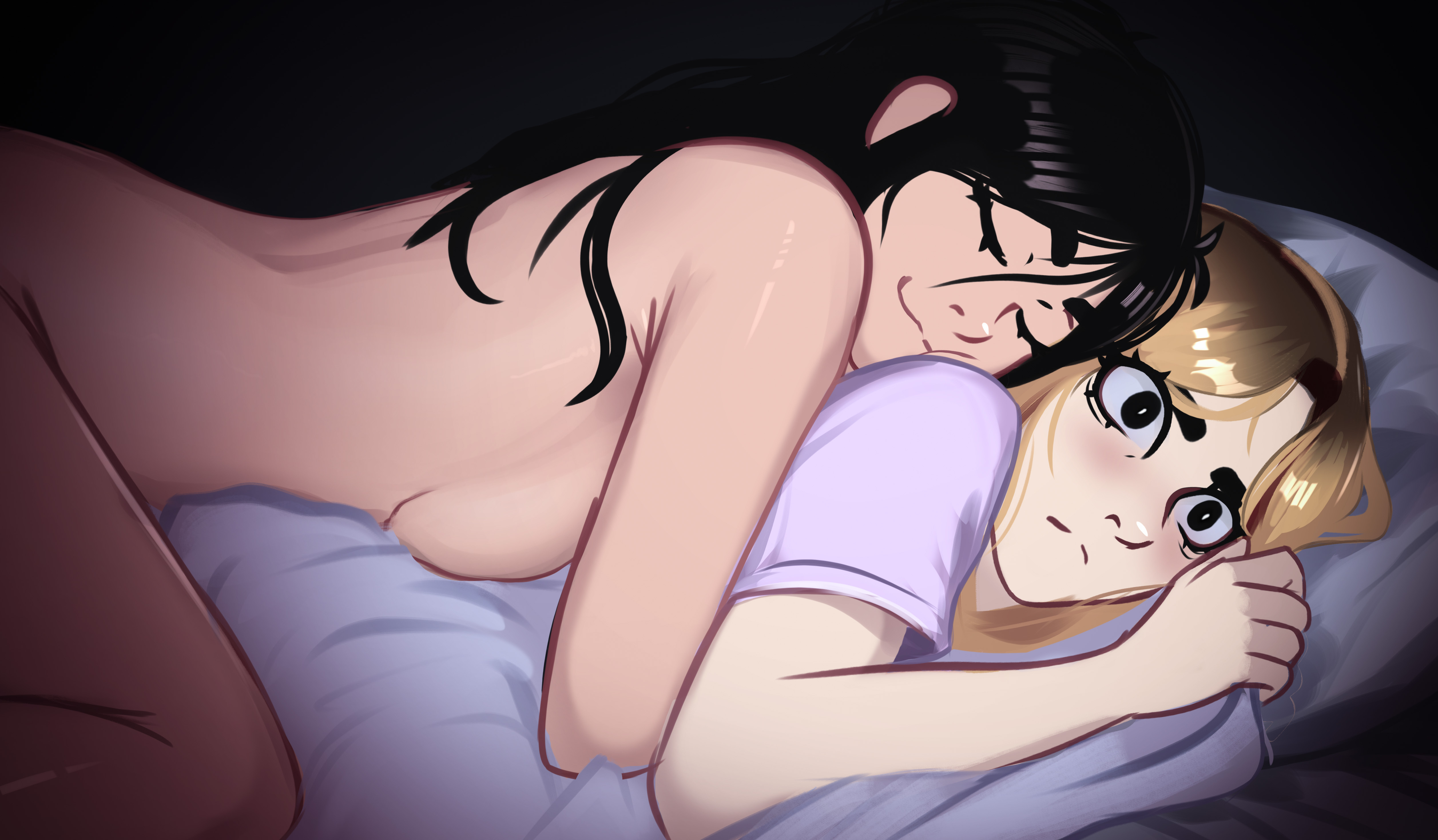 2girls, clothed female nude female, jessie (veyonis), rosen (veyonis), sleeping on person, sleeping together, veyonis