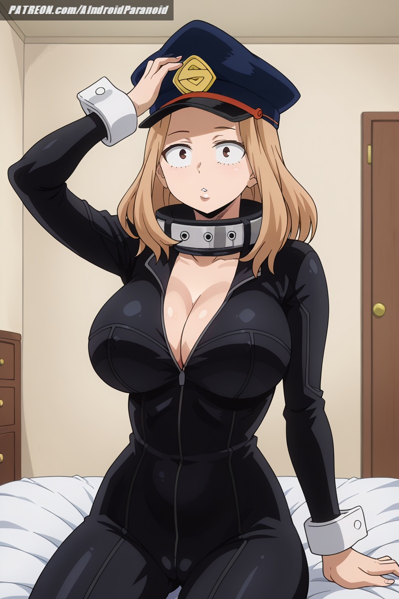 ai_generated aindroidparanoid ass big_ass big_breasts blonde_hair bodysuit boku_no_hero_academia breasts brown_eyes busty cameltoe camie_utsushimi cap cleavage fat_ass female female_only hat hips huge_breasts large_breasts legs my_hero_academia narrow_waist short_hair sitting slim_waist stable_diffusion thick_ass thick_thighs tight_clothing unzipped utsushimi_camie waist