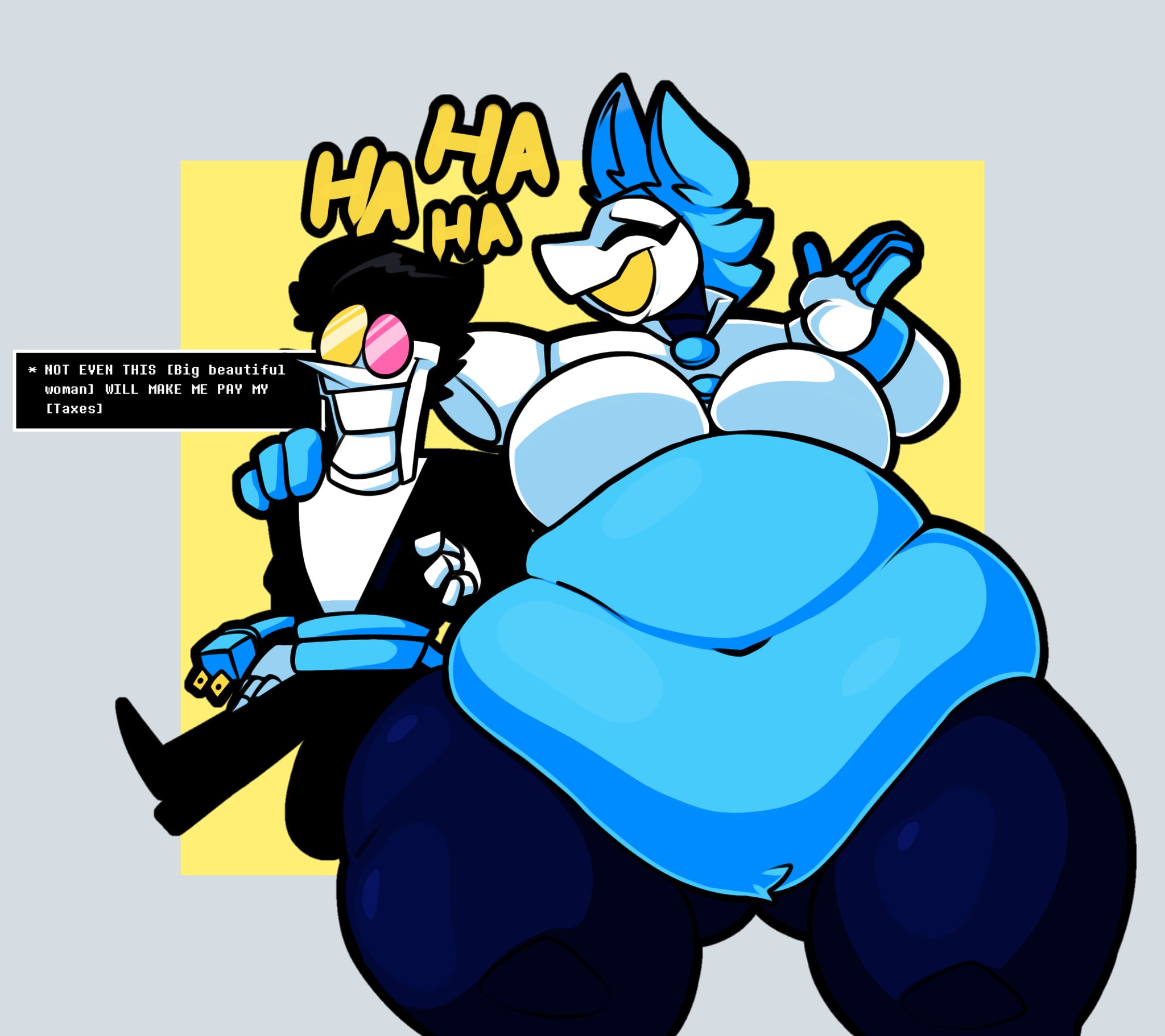 bbw, deltarune, fat, female, obese female, overweight, overweight female, spamton g spamton, tagme, tasque manager (deltarune), tax evasion, winterfell54667