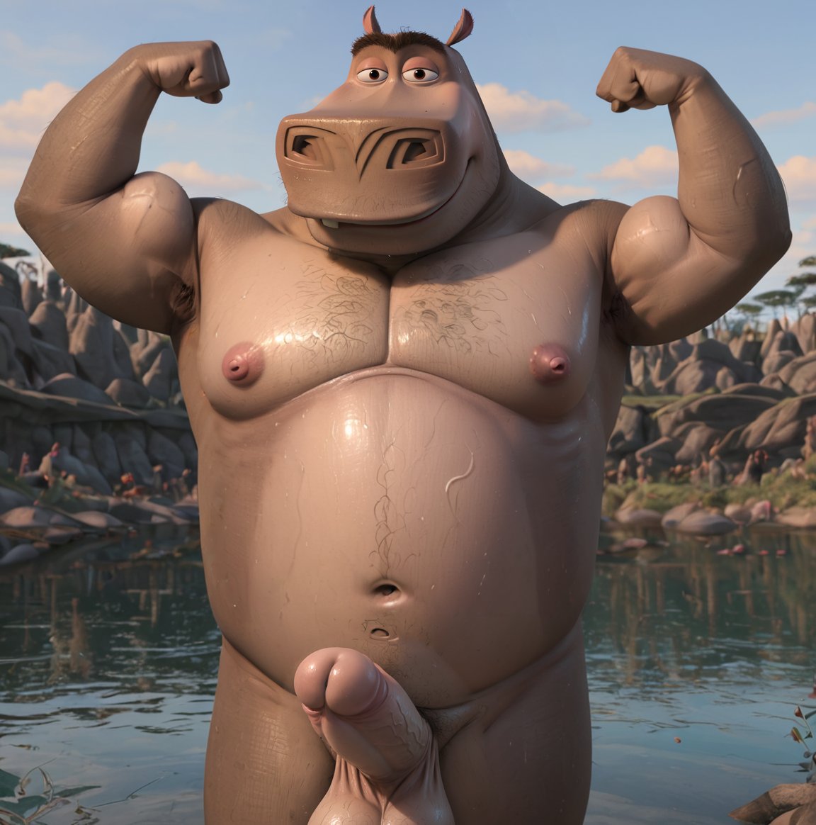 1boy abs ai_generated anthro armpit_hair armpits balls bara big_balls big_muscles big_nipples big_pecs big_penis booster_rex chest_hair daddy dilf dreamworks erect_nipples erection gay grey_body hair hairy hairy_male happy_trail hippopotamid hippopotamus huge_balls huge_cock huge_muscles huge_nipples huge_pecs hunk madagascar_(series) madagascar_escape_2_africa male male_only moto_moto muscular muscular_anthro muscular_male nipples nude paramount_pictures pecs penis pubic_hair solo thick_eyebrows water