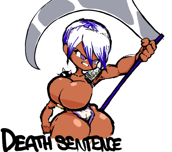 1girls big_breasts breasts breasts_bigger_than_torso busty cleavage curvy cute dark-skinned_female dark_skin fantasy gyaru hourglass_figure huge_breasts loincloth magical_girl mancy_(zommbay) medieval necromancer original_character purple_eyes purple_hair scythe shortstack tagme tan_body white_hair wide_hips zommbay