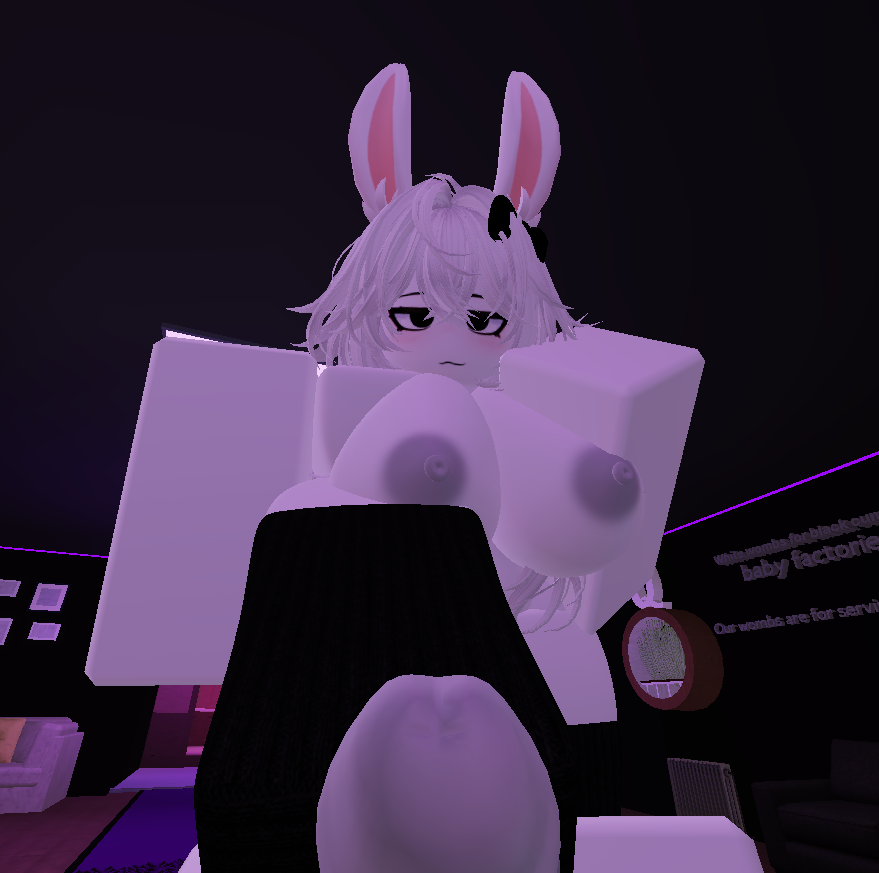 1boy 1boy1girl 1girls 3d areolae breasts bunny bunny_ears footjob footjob_with_legwear footjob_with_one_foot hand_on_head naked naked_female oc pov rabbit roblox roblox_avatar roblox_studio robloxian smug socks socks_only stepping_on_penis white_body white_hair