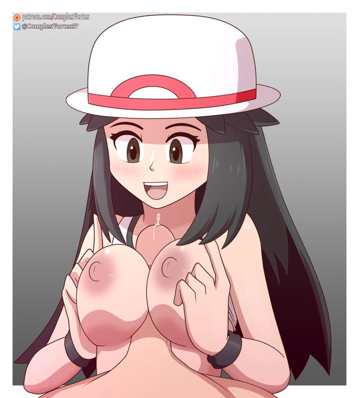 blush boobjob breast_squeeze breasts breasts_out clothing complex_vortex game_freak hair human leaf_(pokemon) nintendo nipples paizuri pokemon pokemon_frlg pokemon_rgby simple_background smile titjob video_games