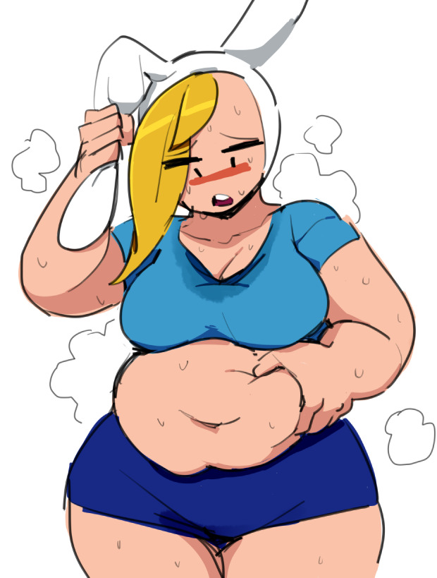 adventure_time belly big_breasts blush chubby fat_female female fionna_the_human_girl sweat tummy