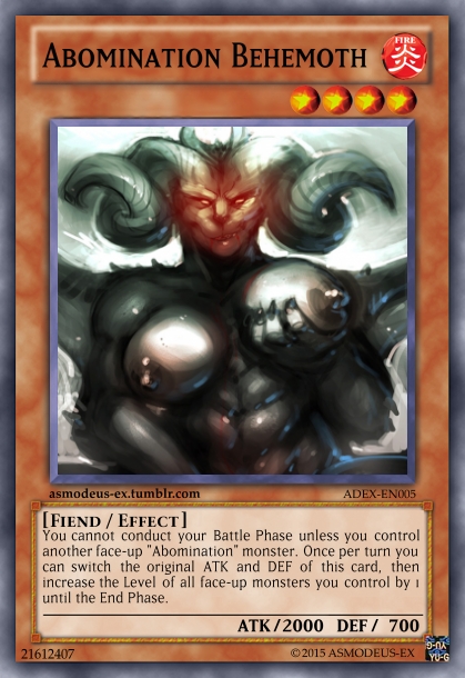 asmodeus-ex behemoth blood breasts card demon demonic devil female female_only front_view glowing_eyes horns large_breasts masturbation muscles red_eyes solo wings yu-gi-oh! yu-gi-oh!_card