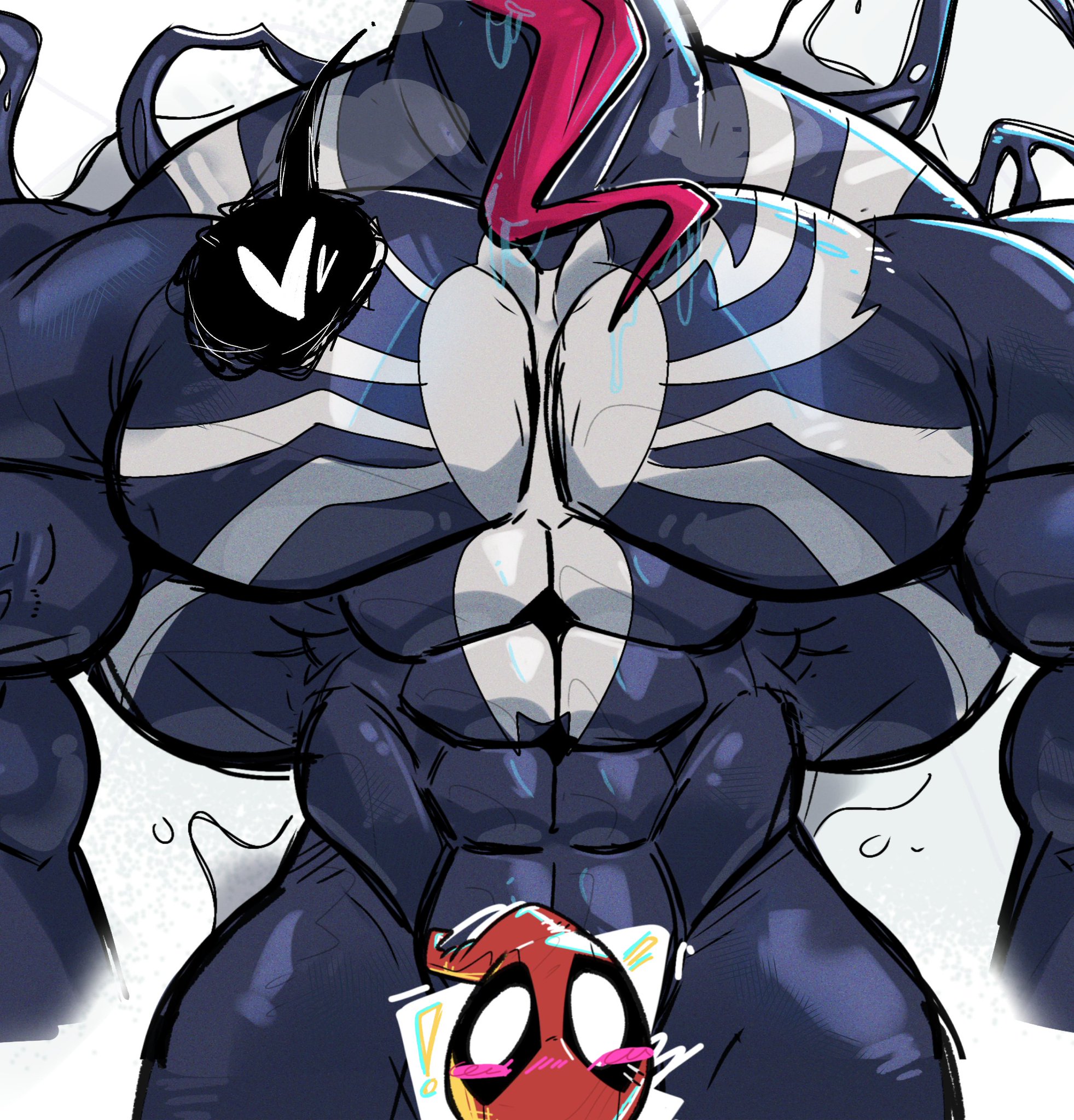 bara, big pecs, gay, its coldpizzart, long tongue, male, male only, marvel, marvel rivals, muscular, muscular male, symbiote, venom (marvel rivals), venom (marvel)