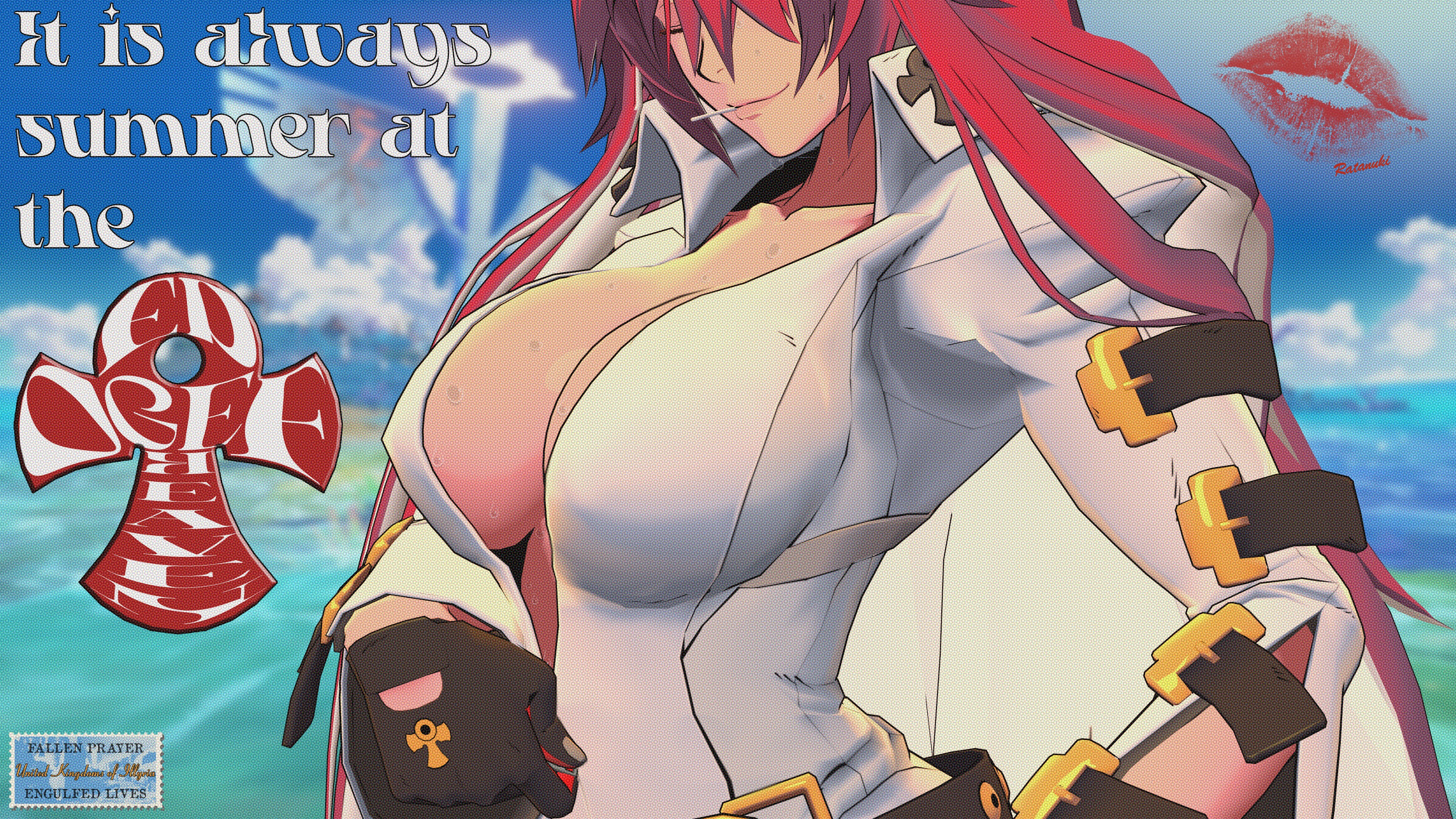 1girls, 3d, arc system works, bangs, belt, big breasts, bodysuit, breasts, cleavage, closed mouth, female, female only, gloves, guilty gear, guilty gear strive, jack-o' valentine, large breasts, long hair, r4tanuki, red hair, smile, solo, tagme, unzipped bodysuit, very long hair