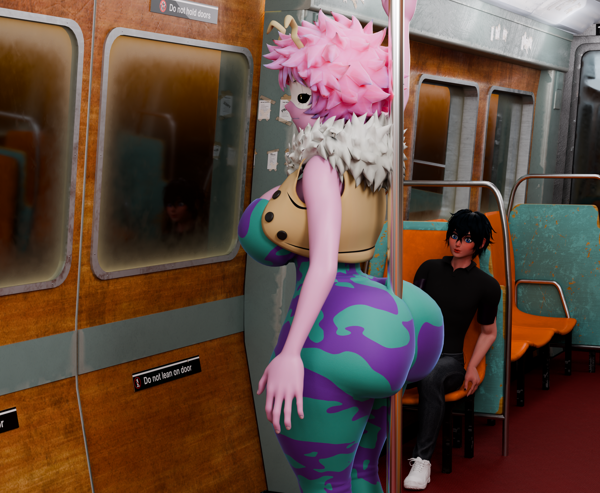3d, 3d (artwork), 4k, ass, big ass, big breasts, blender, blender (software), boku no hero academia, bored expression, chaoslord, curvy figure, hero outfit (mha), huge ass, huge breasts, looking at ass, massive ass, metal rod, mina ashido, my hero academia, pole between buttocks, provocative, public transportation, seduction techniques, short hair, subway, teenager, thick thighs, train, train interior, voluptuous female, wide hips