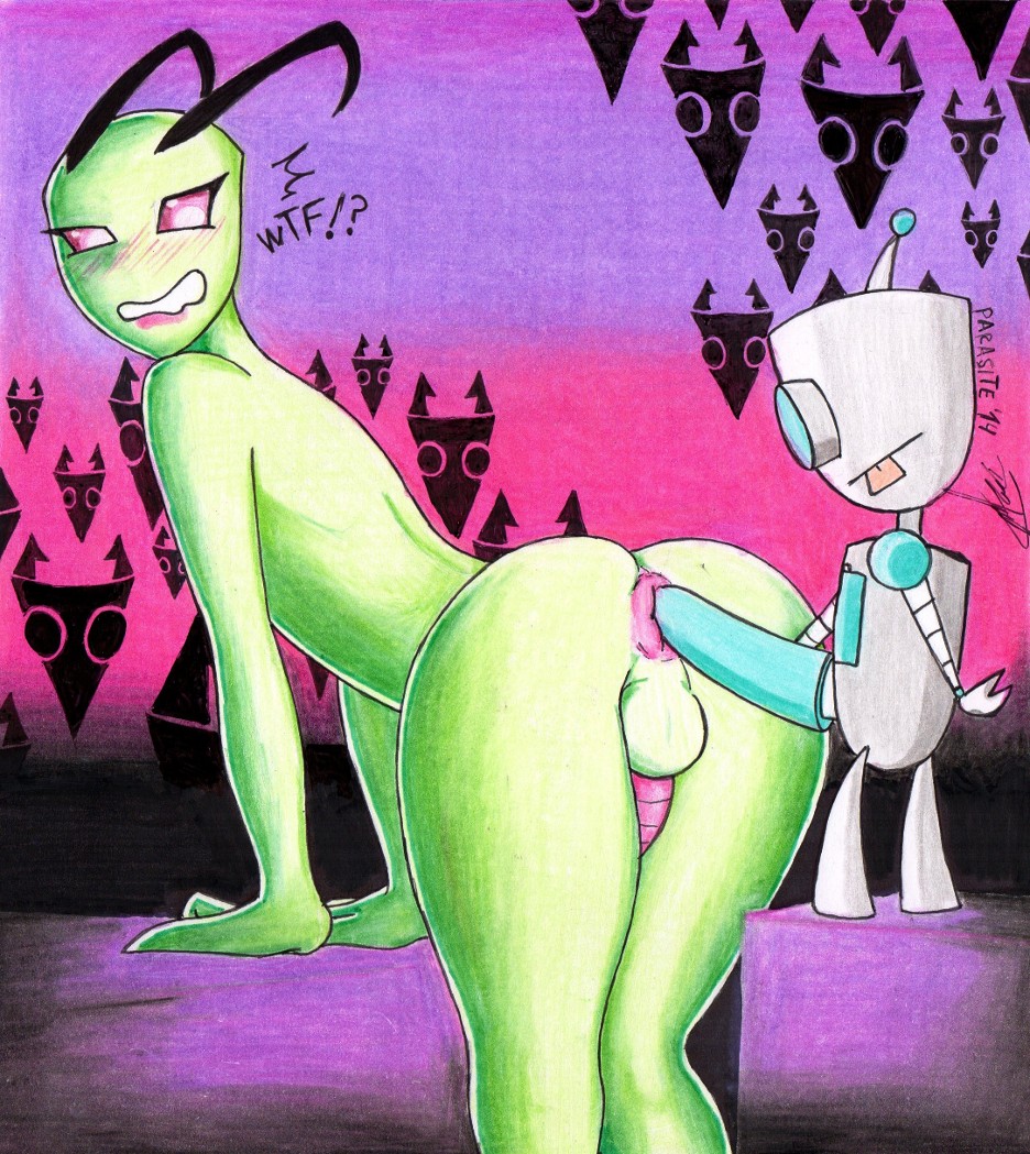 !? 2boys alien anus ass background balls ballsack black_text blush blushed butt butthole cock completely_naked completely_naked_male completely_nude completely_nude_male dialogue dick english english_dialogue english_text femboy flush flushed gir_(invader_zim) girly girly_boy invader_zim irken large_penis machine male male_only mechanical multiple_males naked naked_male nervous nervous_smile nickelodeon nude nude_male parasitedeath penis penis_on_ass penis_on_butt robot size_difference smooth_skin testicles text tongue tongue_out yaoi zim