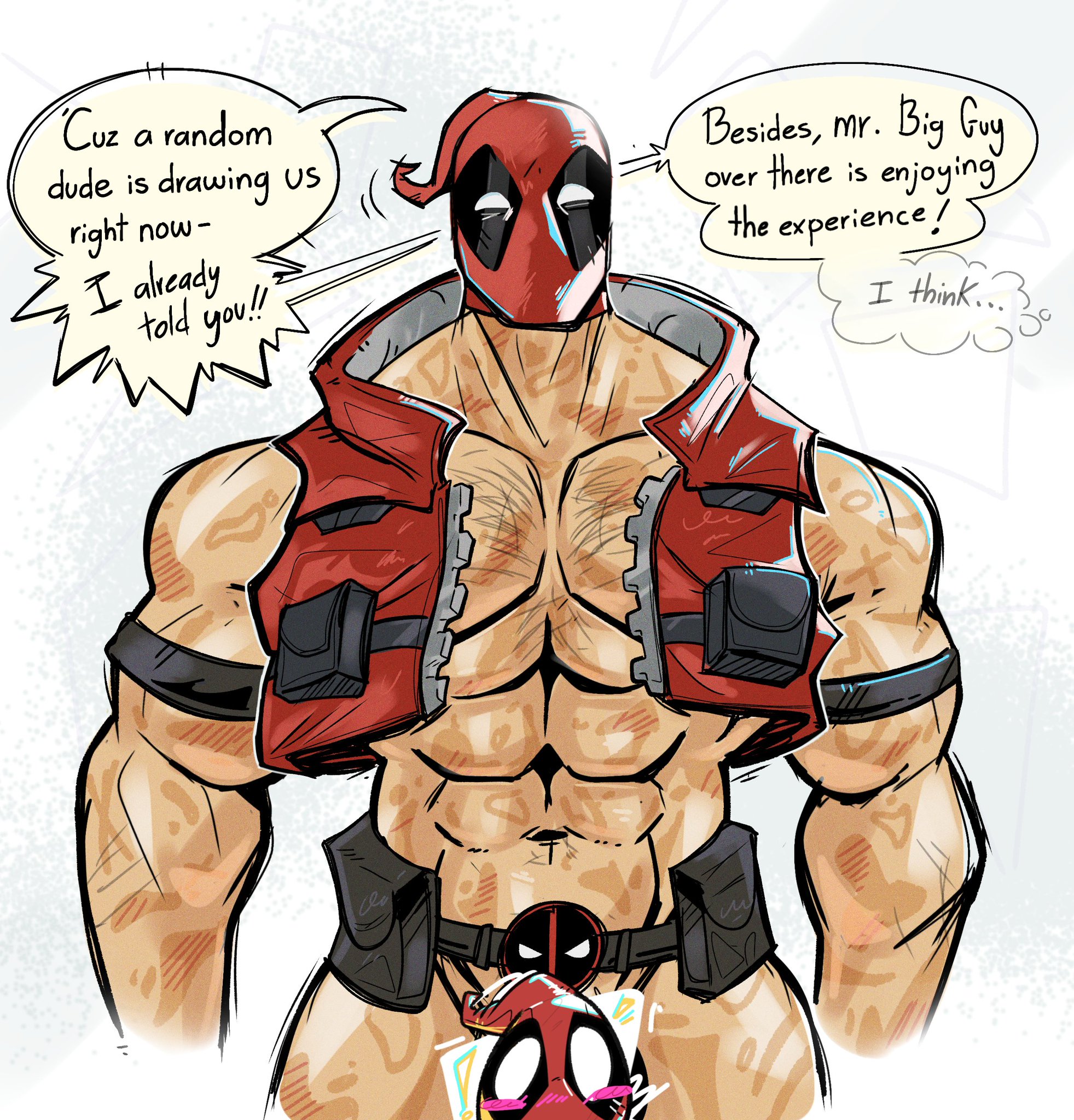 4th wall breaking, bara, big pecs, breaking the fourth wall, deadpool, deadpool (marvel rivals), fourth wall, gay, its coldpizzart, male, male only, marvel, marvel rivals, mask, masked, masked male, muscular, muscular male, solo