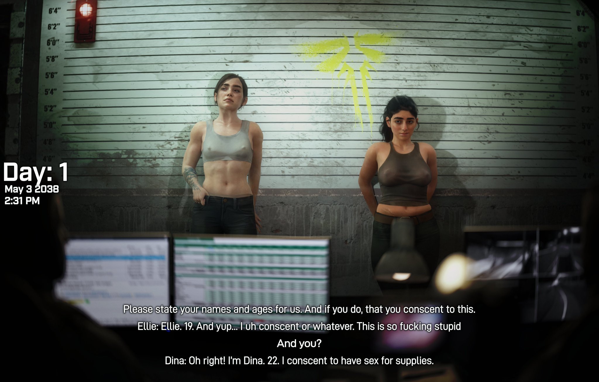 2girls, 3d, big ass, big breasts, breasts, brown hair, comic, comic page, curvaceous, curvy, curvy figure, dina (the last of us), dinoboy555, ellie (the last of us), ellie williams, english text, female, hips, hourglass figure, large ass, large breasts, light skin, light-skinned female, male, mature, mature female, medium breasts, multiple females, multiple girls, naughty dog, nipples visible through clothing, olive skin, slim waist, story, subtitled, tan body, tan skin, tan-skinned female, text, the last of us, the last of us 2, thick, thick hips, thick legs, thick thighs, thighs, tomboy, voluptuous, waist, weapon, wide hips