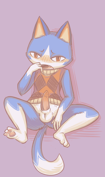 1boy animal_crossing anthro balls blush bottomless clothed clothing erection feline fur half-dressed looking_at_viewer male male_only mammal nintendo penis reality_undoer rover_(animal_crossing) sitting slit_pupils solo video_games