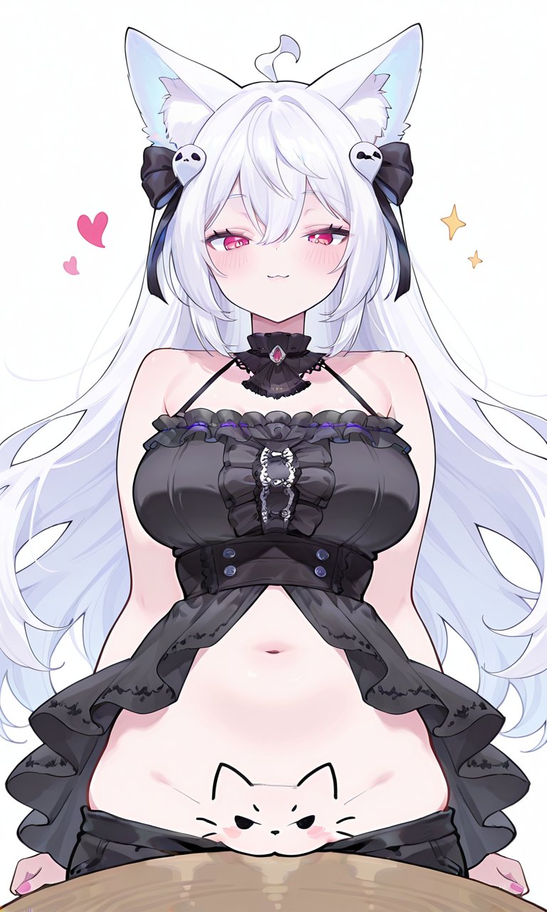 1girls, ai generated, big breasts, breasts, do you want to pet my cat (meme), female, fogine, fox ears, fox girl, hispanic virtual youtuber, indie virtual youtuber, light skin, light-skinned female, long hair, pookyboo, pussy, thick thighs, thighs, vtuber, white hair