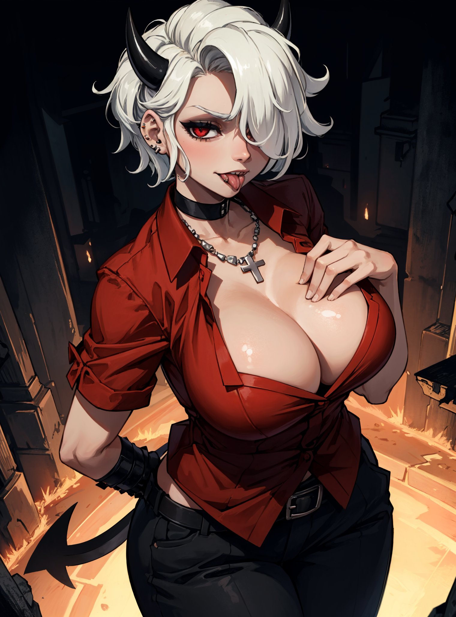 ai generated, female, helltaker, looking at viewer, makimass ai, video games, zdrada (helltaker)