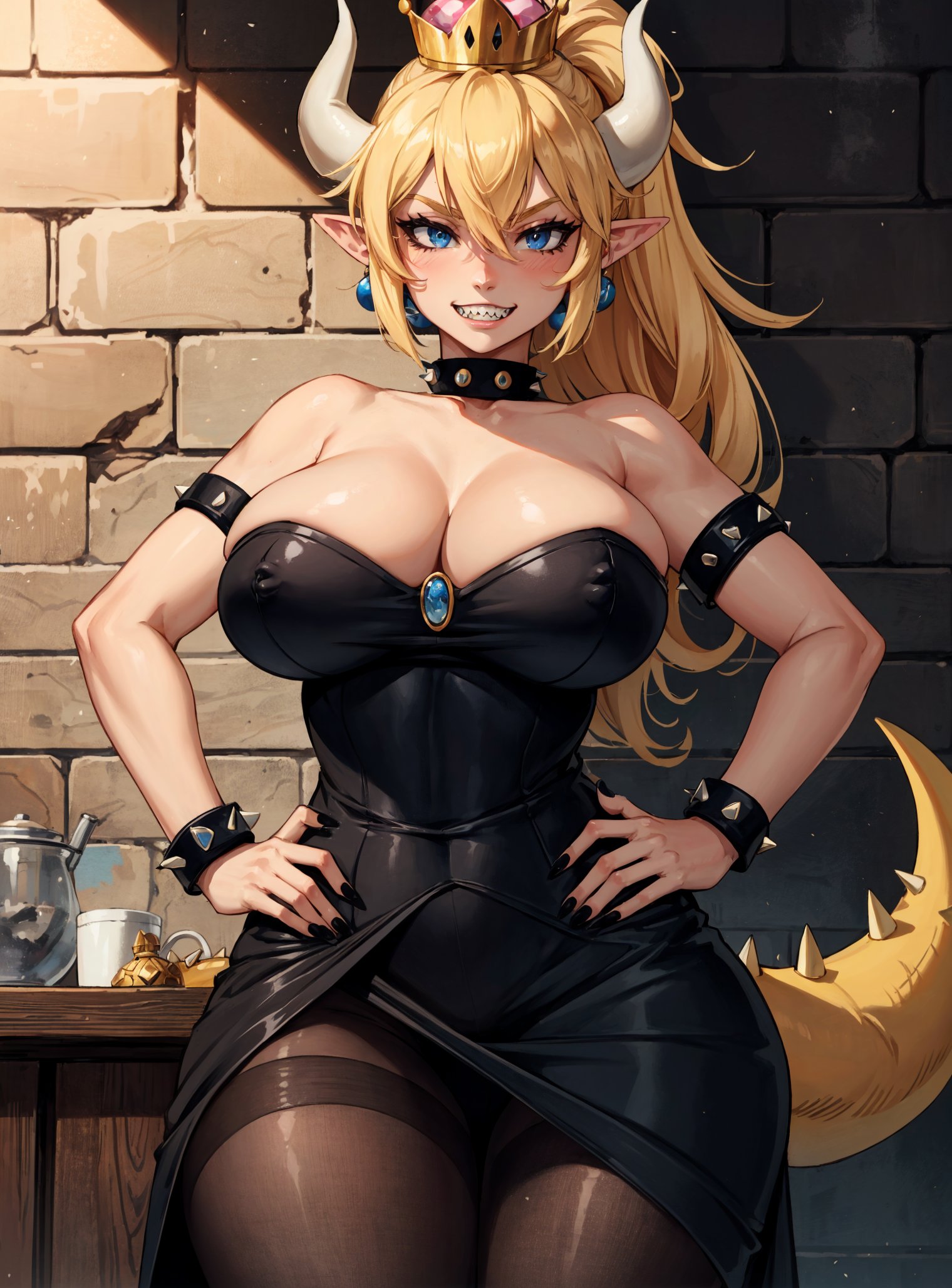 1girls, ai generated, bowsette, female, looking at viewer, makimass ai, mario (series), new super mario bros. u deluxe