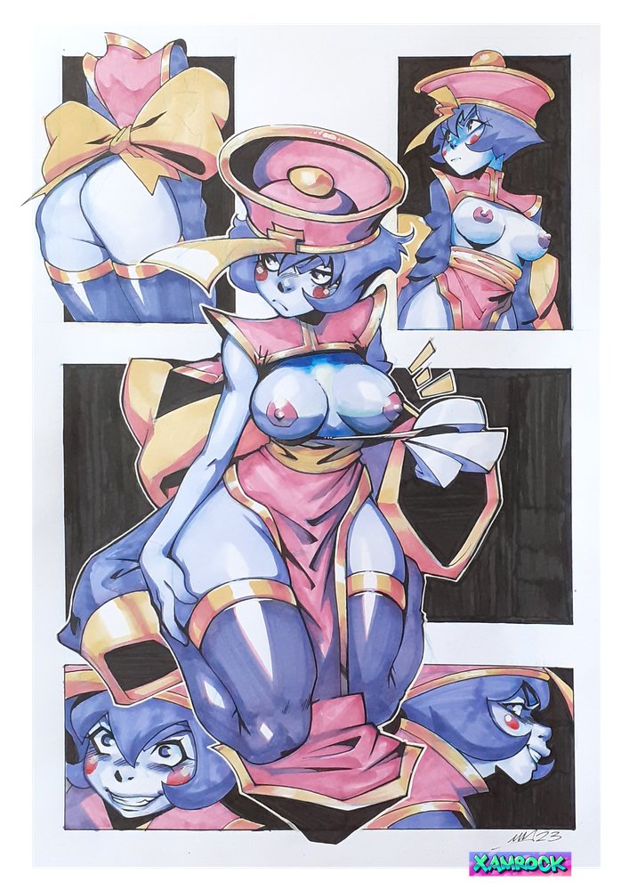 1girls ass blue_skin breasts darkstalkers female hsien_ko jiangshi lei-lei lei_lei nipples thick_thighs thighhighs thighs vampire wide_hips xamrock zombie