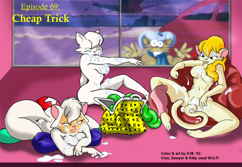 1boy 2003 3girls 4_fingers anthro blush blushing_at_partner breasts car cats_don't_dance cleo_catillac closed_eyes fur hair kitty orange_eyes pink_lipstick sawyer tail text the_catillac_cats white_fur white_hair wide_hips window yellow_hair