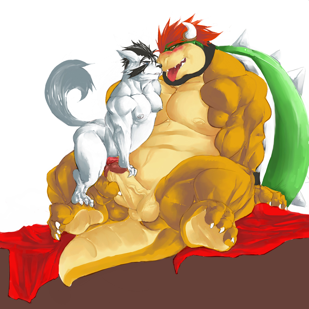 2010 anthro ass belly biceps big_penis black_hair blanket blush bowser canine chubby claws collar dragon ejaculation erection fangs fur furry furry_only green_shell grin hair horn horns husky interspecies king koopa langdon lizard male male_only mario_(series) multiple_males muscles nintendo nipples no_humans nude open_mouth overweight paws pecs penis plain_background raikenji raised_tail reptile royalty scalie shell size_difference small_dom_big_sub smile spikes spiky_shell testicles thick thick_penis thighs tongue tongue_out turtle vein veins video_games white_background yaoi