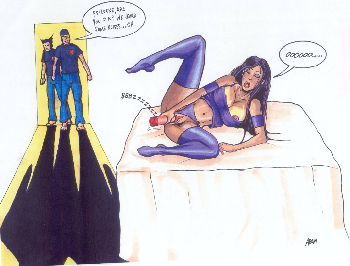 1girls 2boys abom barefoot caught_masturbating cyclops_(x-men) english_text female female_masturbation full_body james_howlett long_hair male marvel marvel_comics moaning_in_pleasure nipple_slip no_shoes panties_aside psylocke purple_hair scott_summers speech_bubble standing straight_hair tanline thighhighs uncensored vaginal_masturbation vibrator vibrator_in_pussy walk-in wolverine_(x-men) x-men