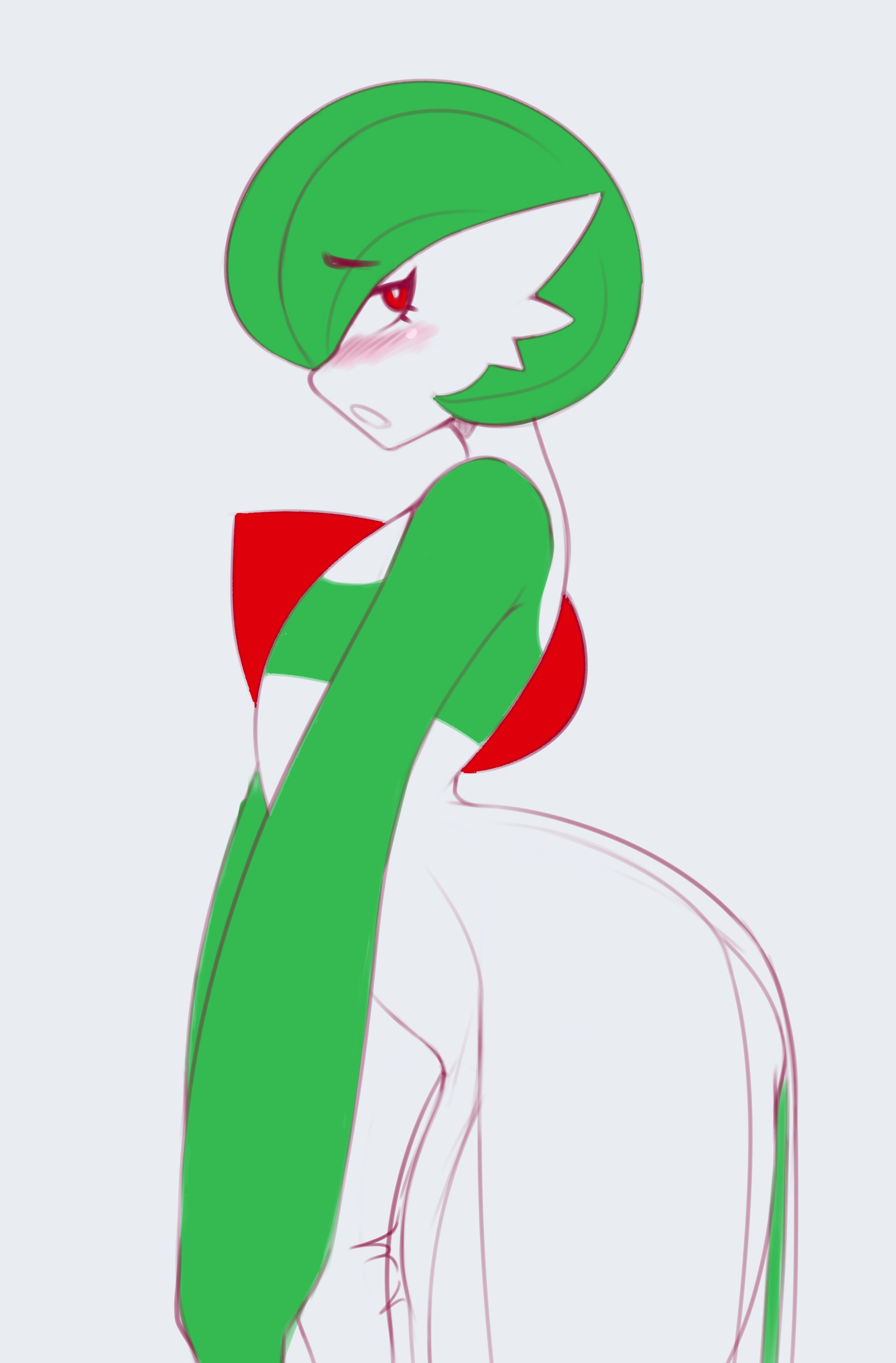 1boy, bulge, femboy, frowntown, gardevoir, generation 3 pokemon, girly, looking at viewer, male, male gardevoir, nintendo, penis, pokemon, pokemon (species), solo, solo male, thick thighs, twitch lines